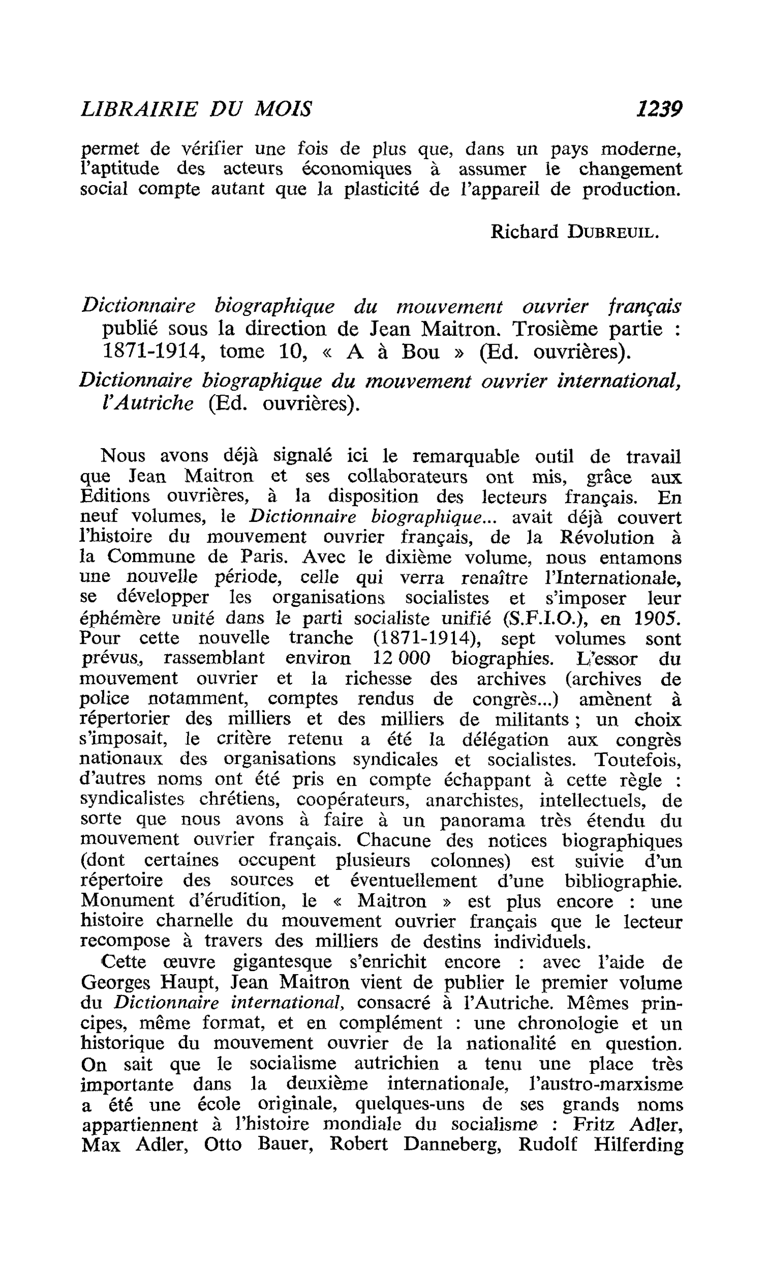 Dictionnaire biographique du mouvement ouvrier français publié sous la direction de Jean Maitron. Troisième partie : 1871-1914, tome 10, « A à Bou ». Dictionnaire biographique du mouvement ouvrier international, l’Autriche