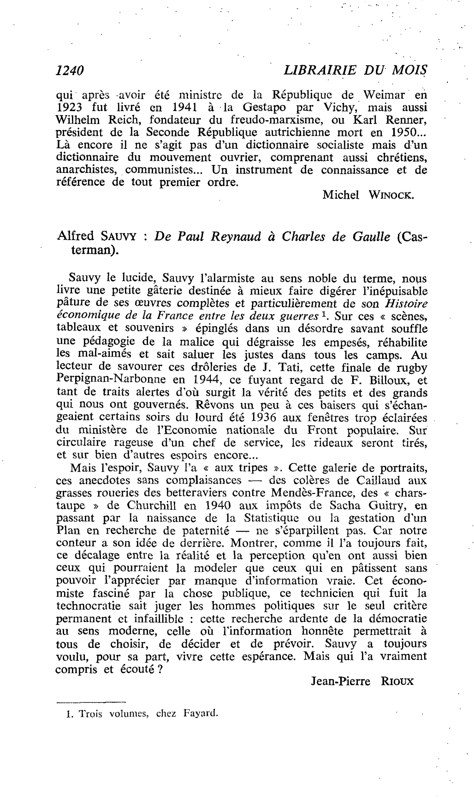 Alfred Sauvy : De Paul Reynaud à Charles de Gaulle