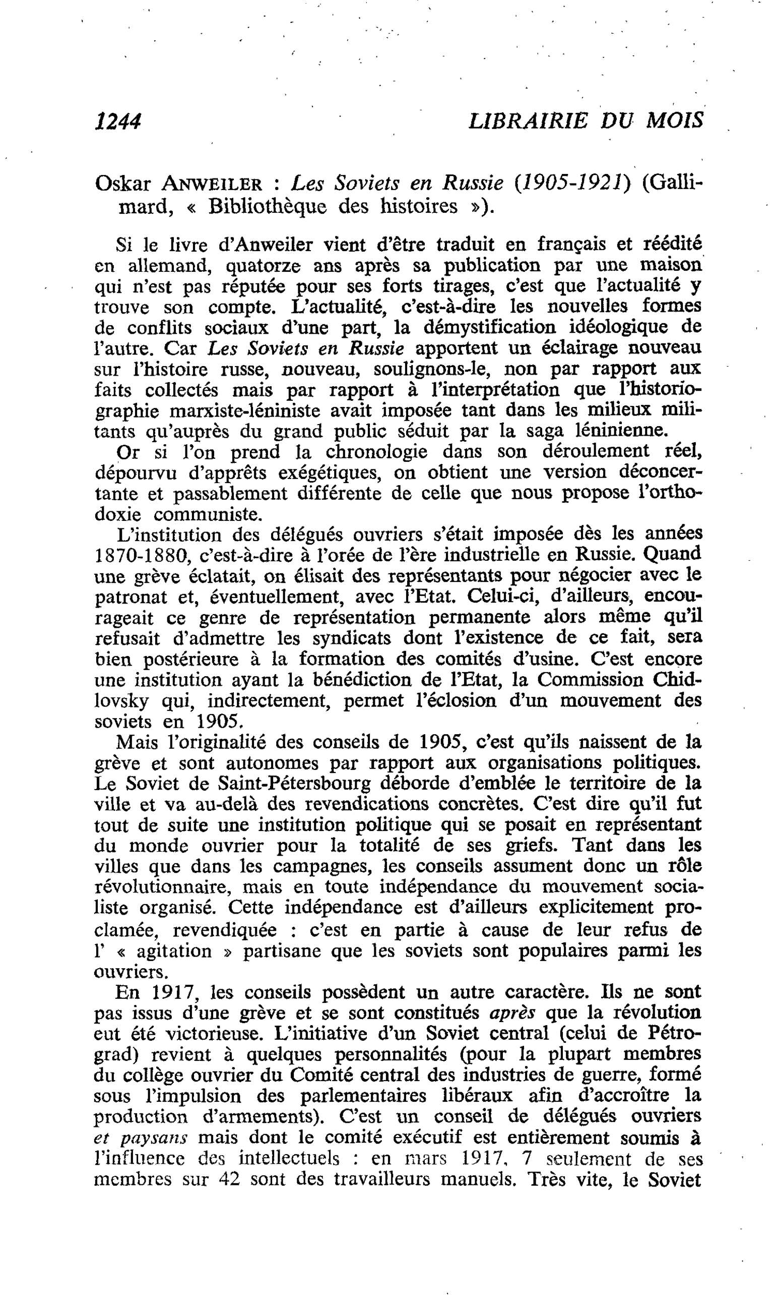 Oskar Anweiler : Les Soviets en Russie (1905-1921)