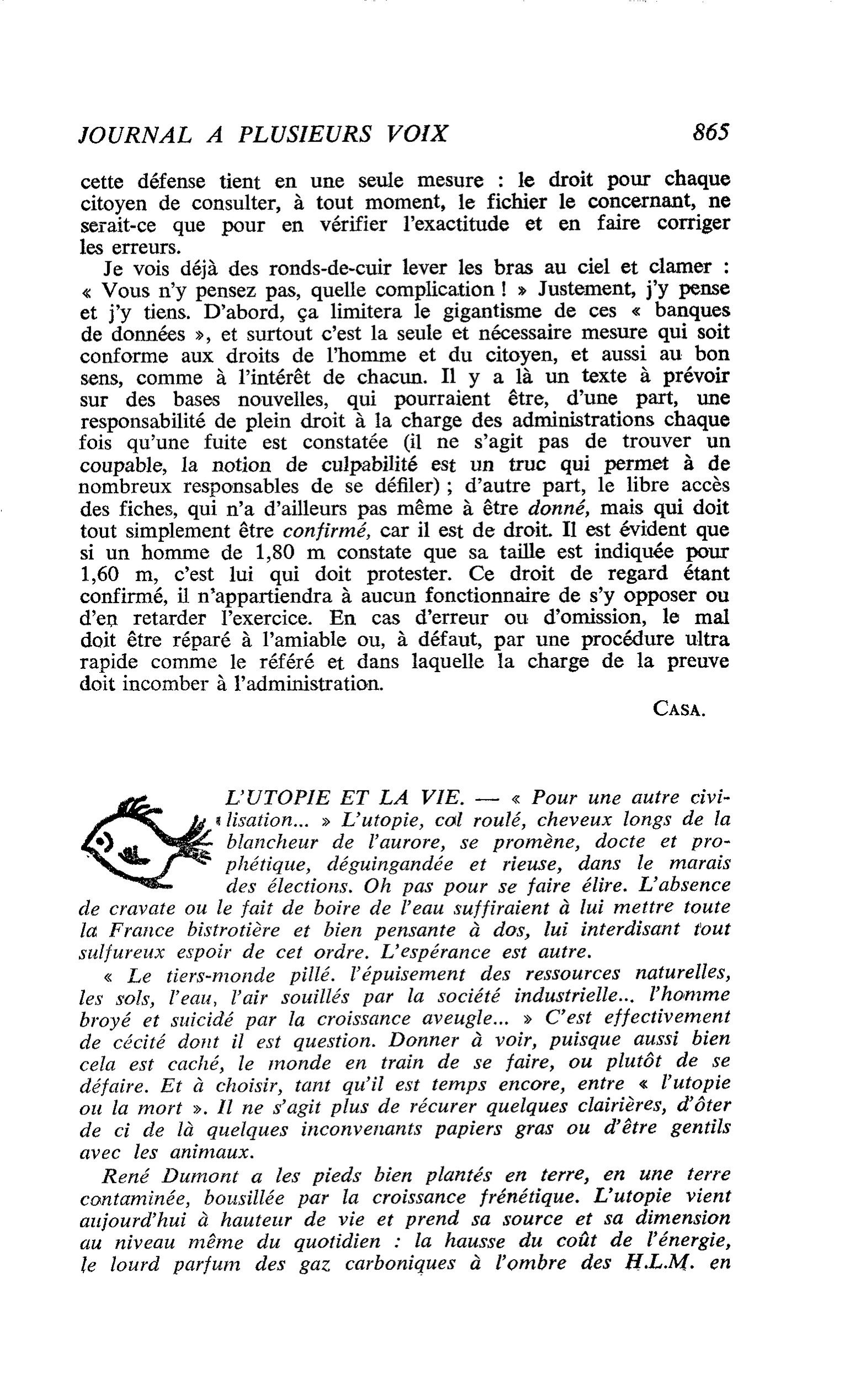 L’UTOPIE ET LA VIE