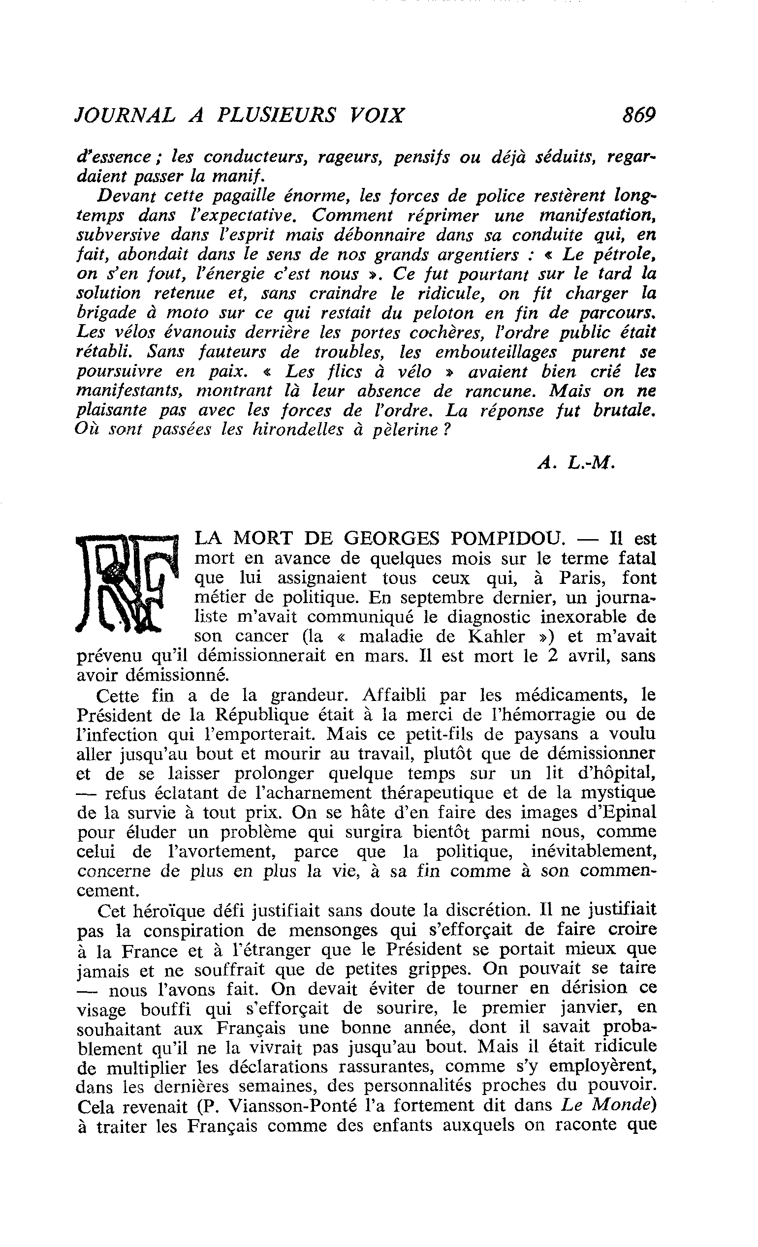 LA MORT DE GEORGES POMPIDOU