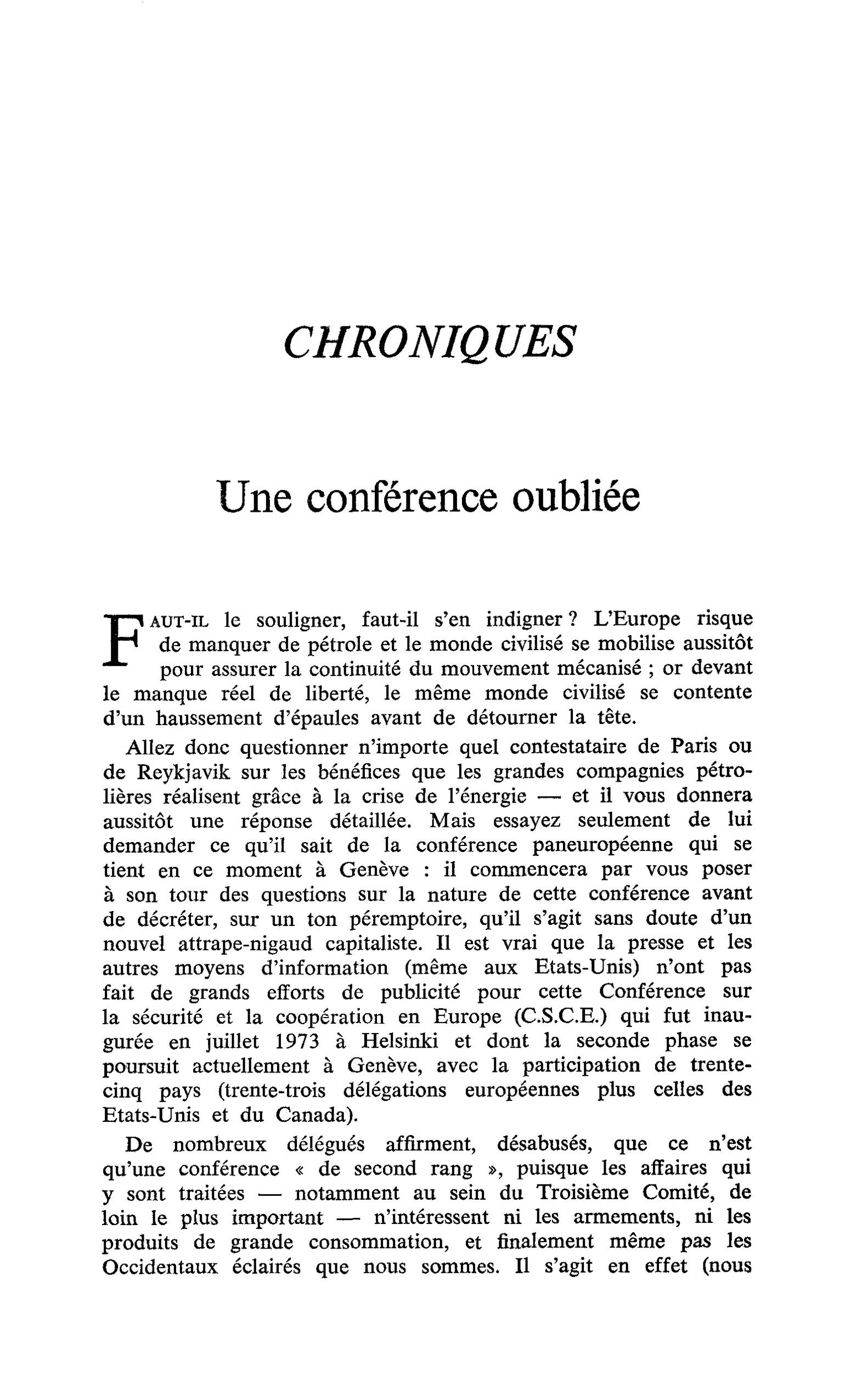 Une conférence oubliée