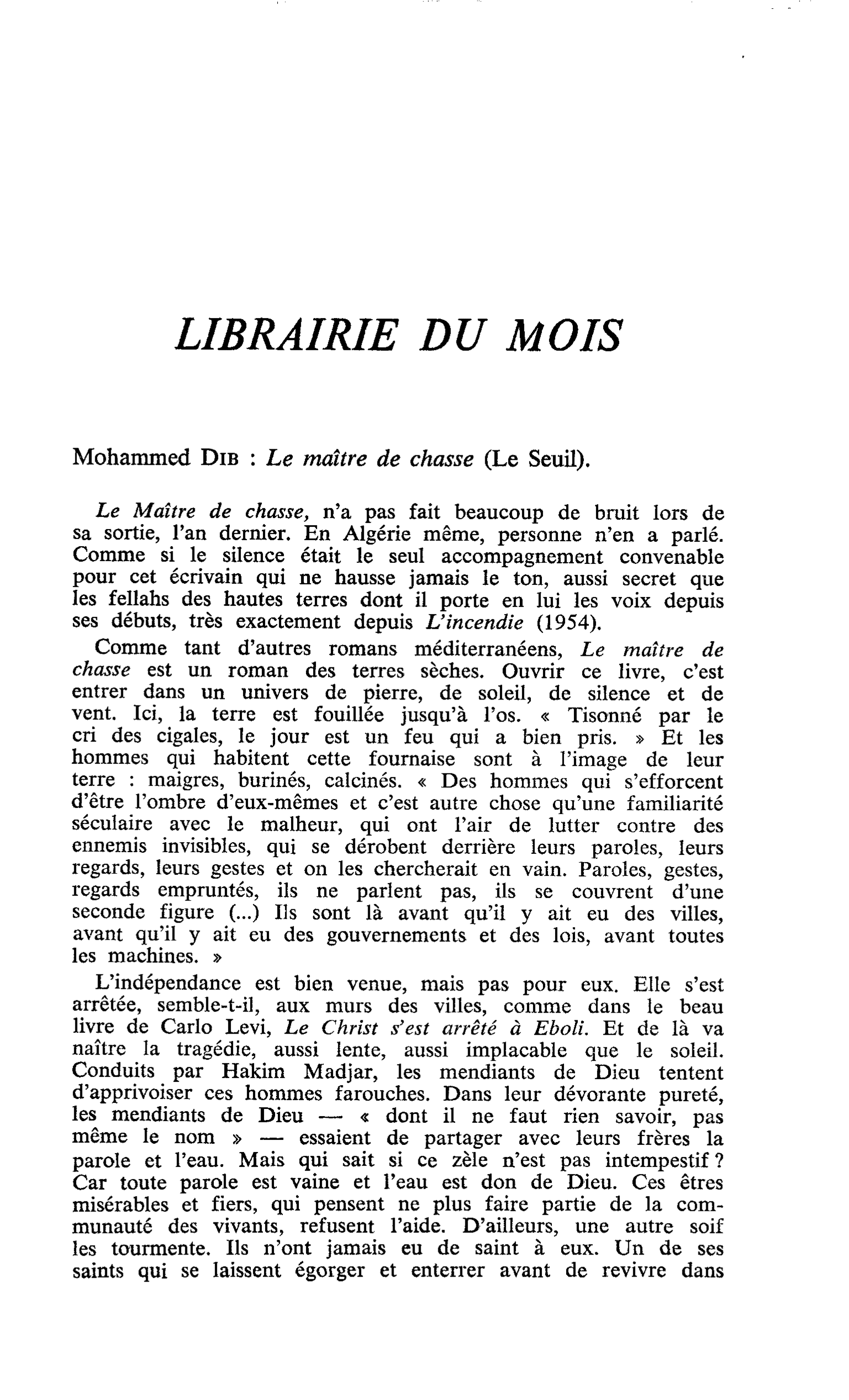 Mohammed Dib : Le maître de chasse