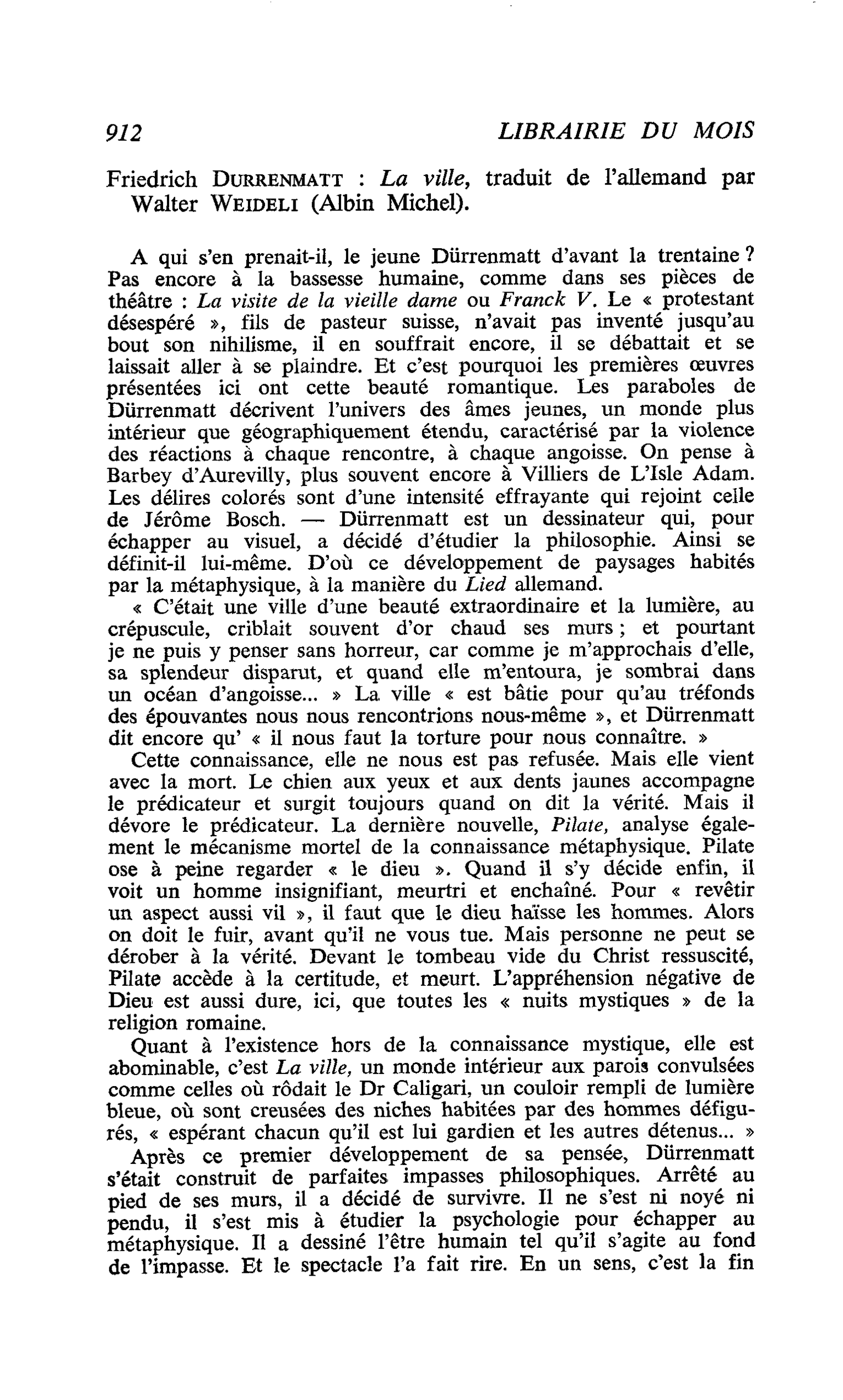 Friedrich Durrenmatt : La ville