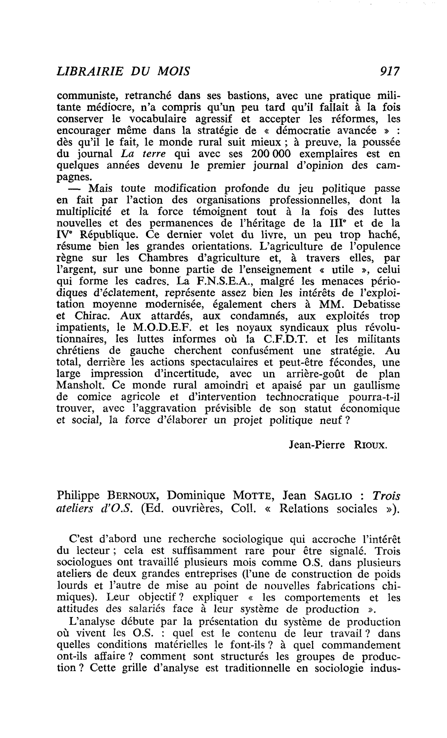 Philippe Bernoux, Dominique Motte, Jean Saglio : Trois ateliers d’O.S.