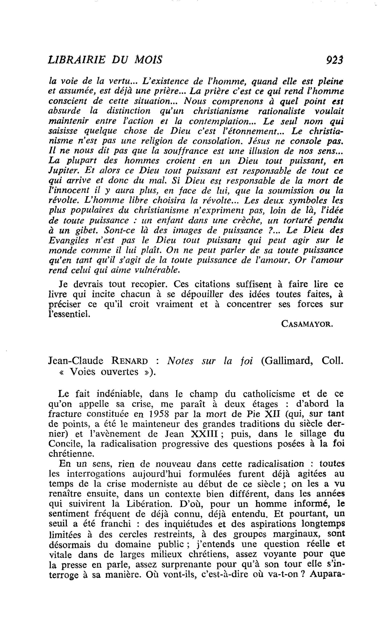 Jean-Claude Renard : Notes sur la foi