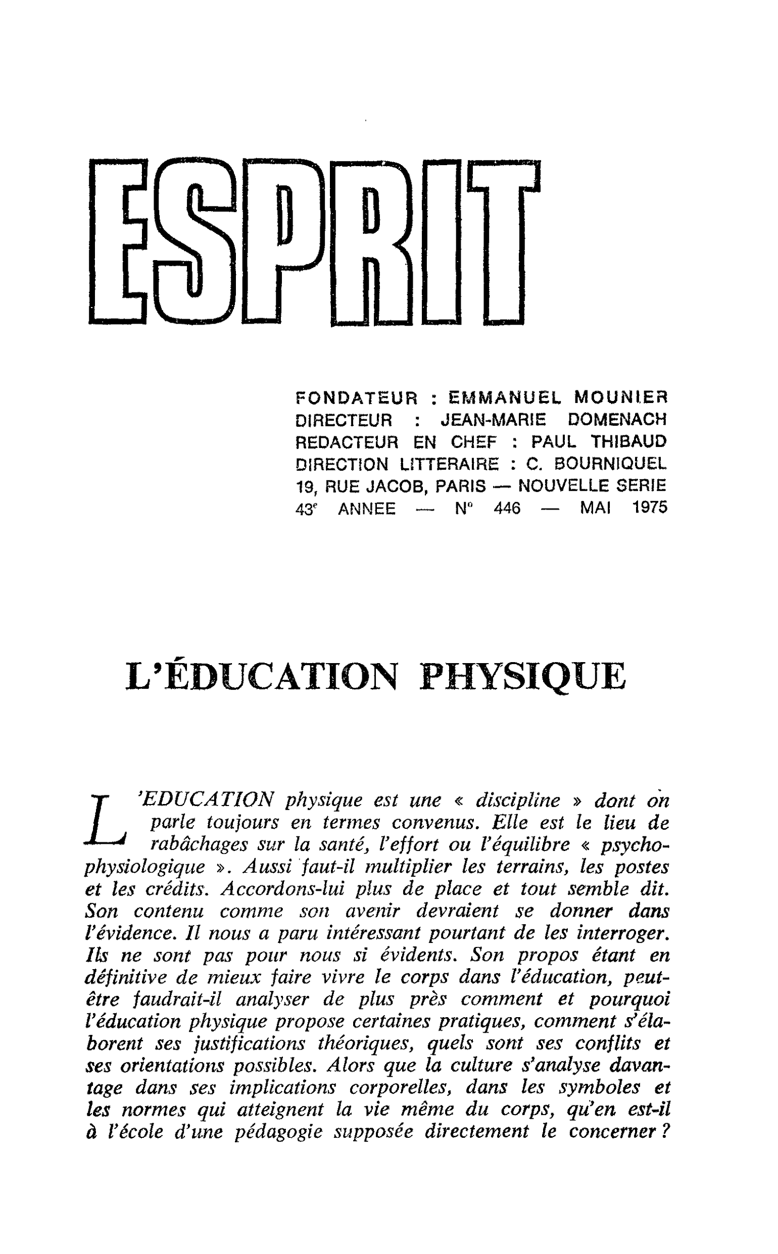 L’ÉDUCATION PHYSIQUE