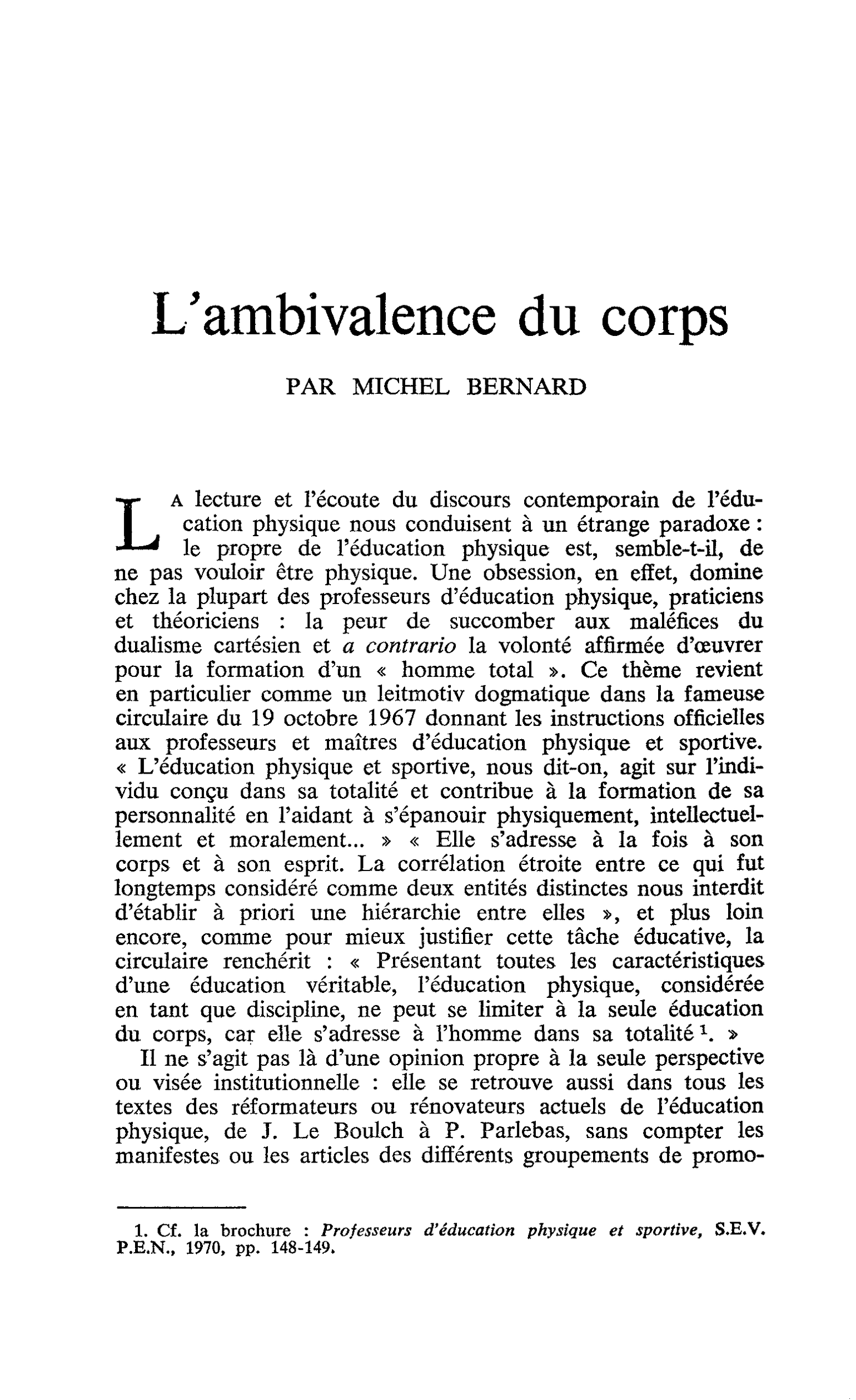 L’ambivalence du corps