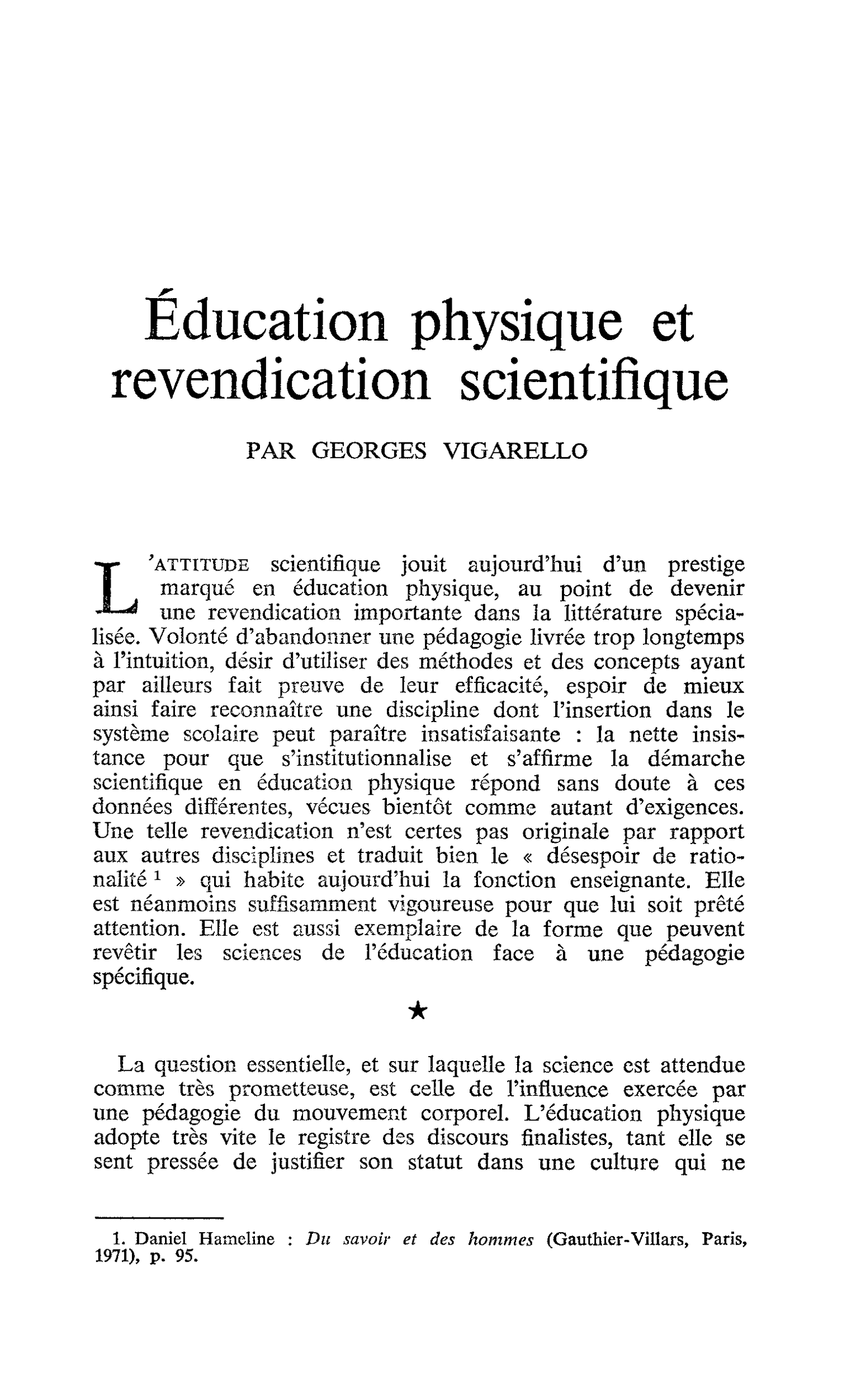 Éducation physique et revendication scientifique