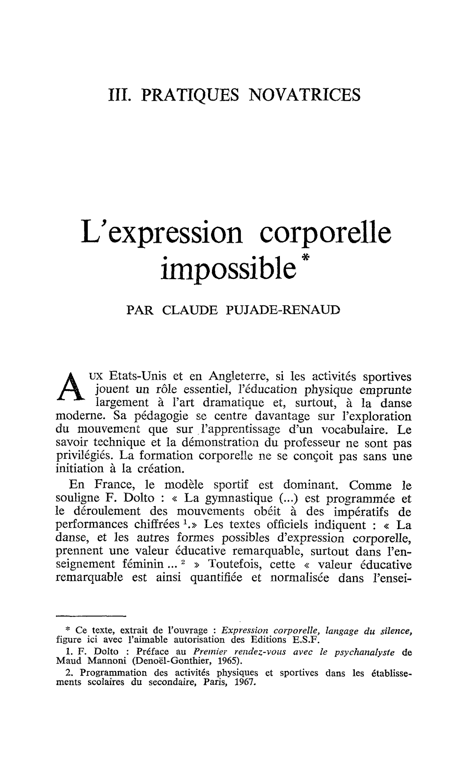 L’expression corporelle impossible