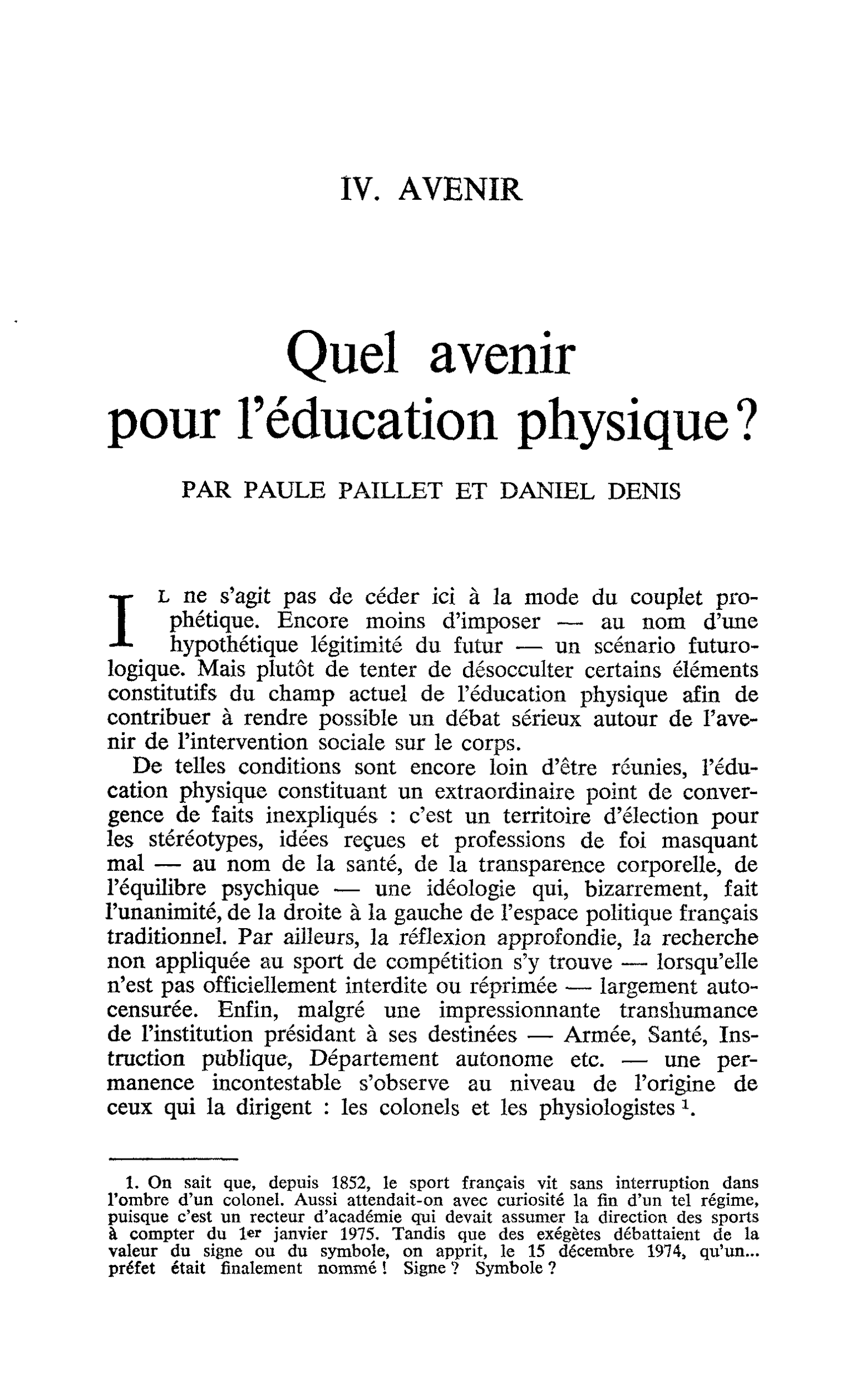 Quel avenir pour l’éducation physique ?
