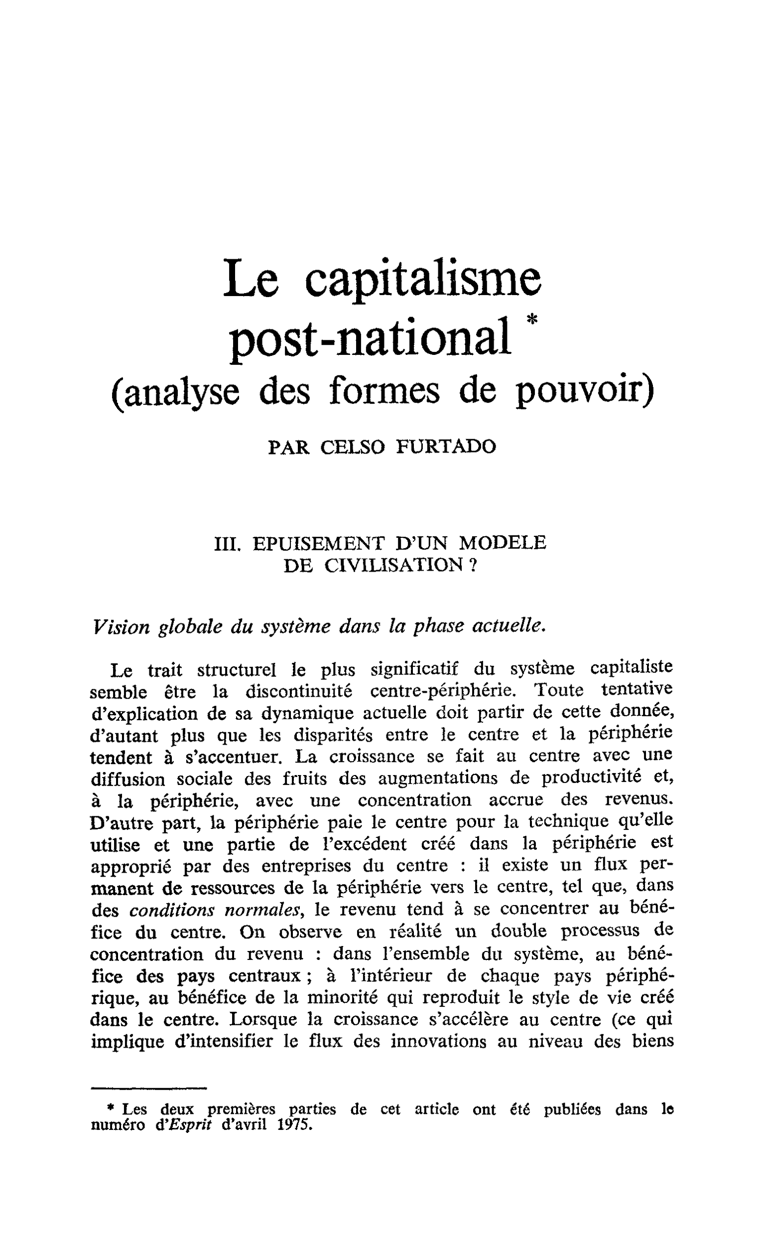 Le capitalisme post-national (analyse des formes de pouvoir)