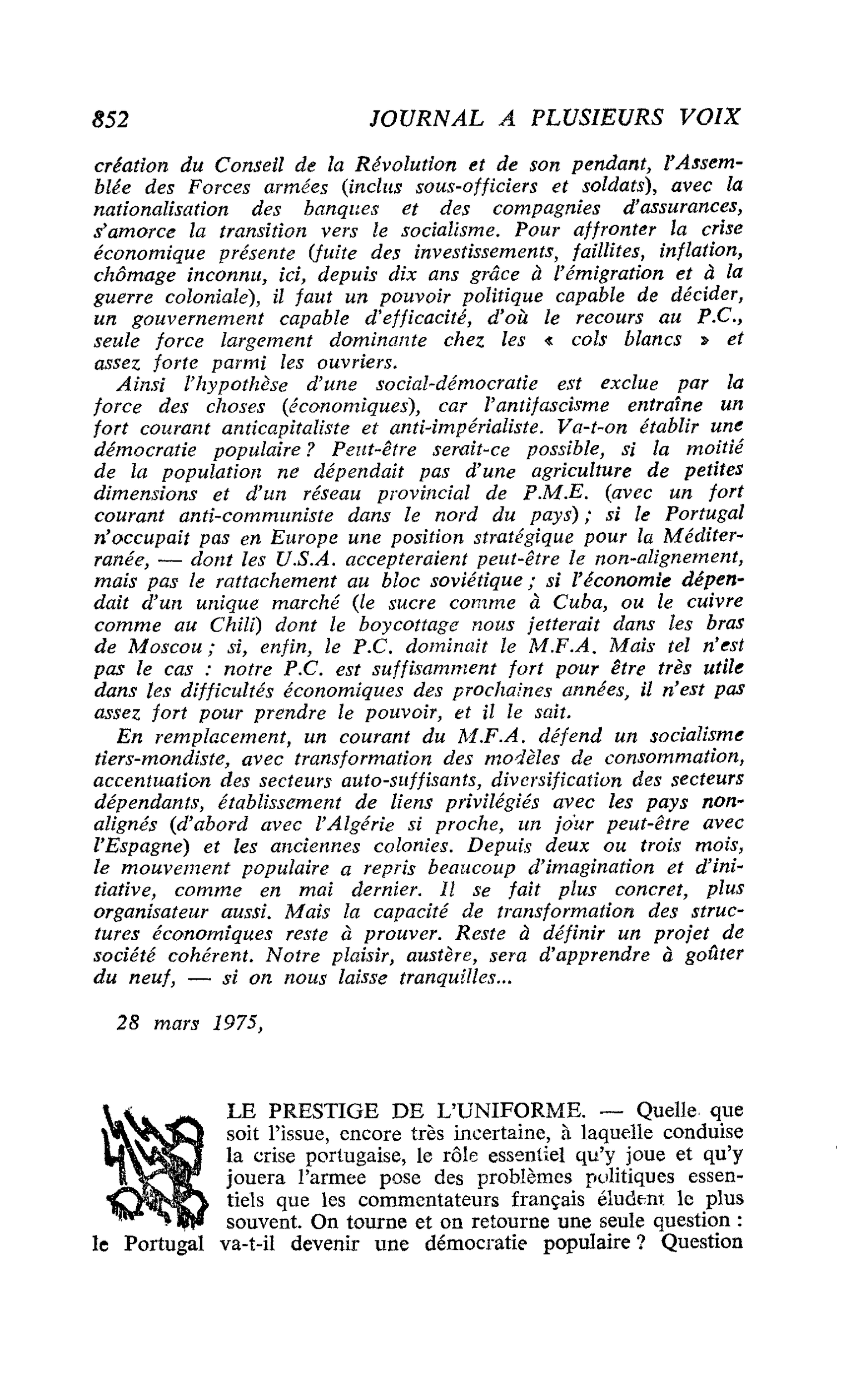 LE PRESTIGE DE L’UNIFORME