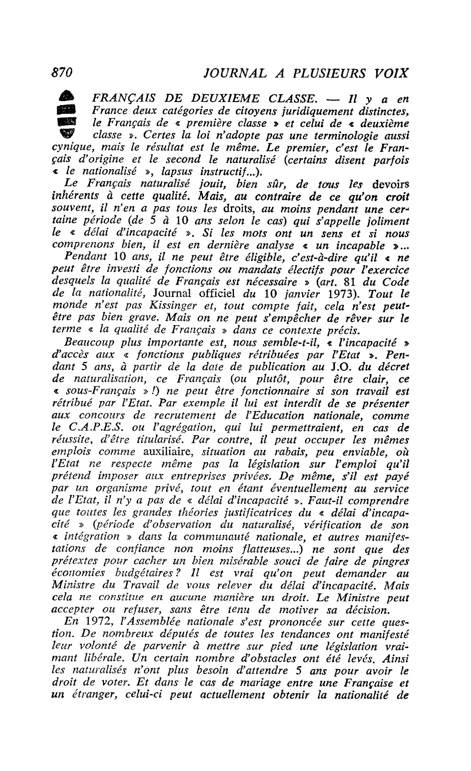 FRANÇAIS DE DEUXIEME CLASSE