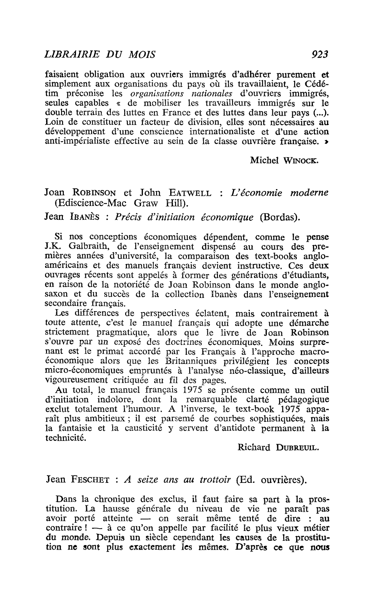Joan Robinson et John Eatwell : L’économie moderne. Jean Ibanès : Précis d’initiation économique
