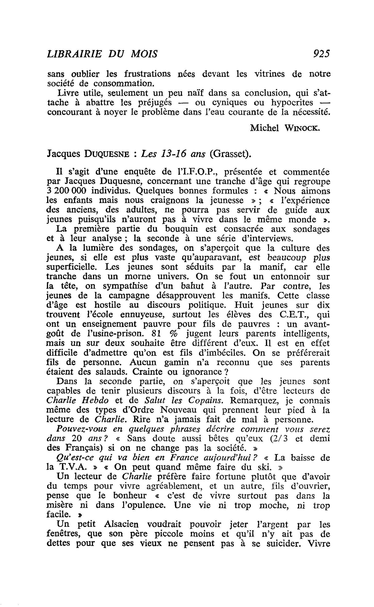 Jacques Duquesne : Les 13-16 ans