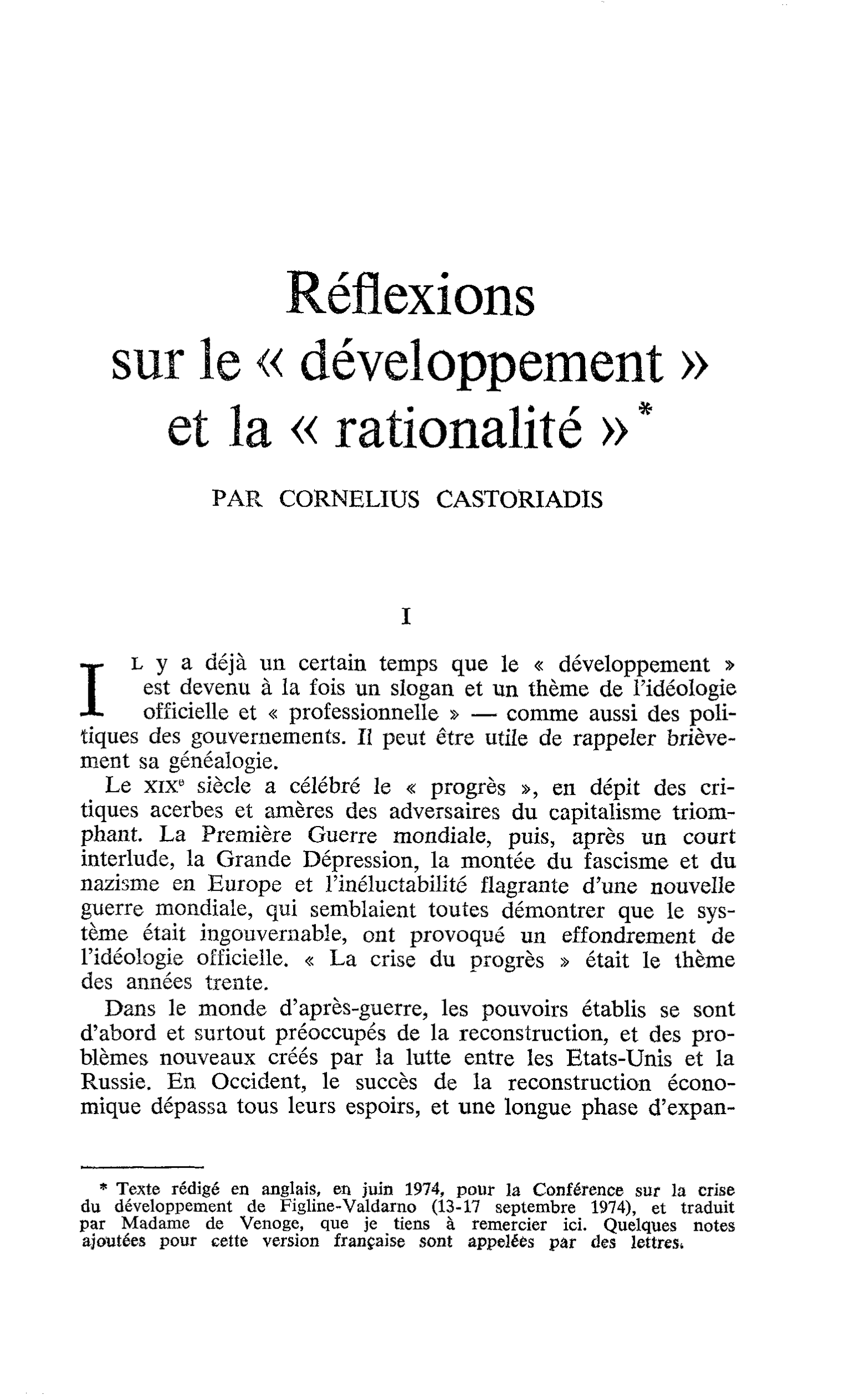 Réflexions sur le « développement » et la « rationalité »