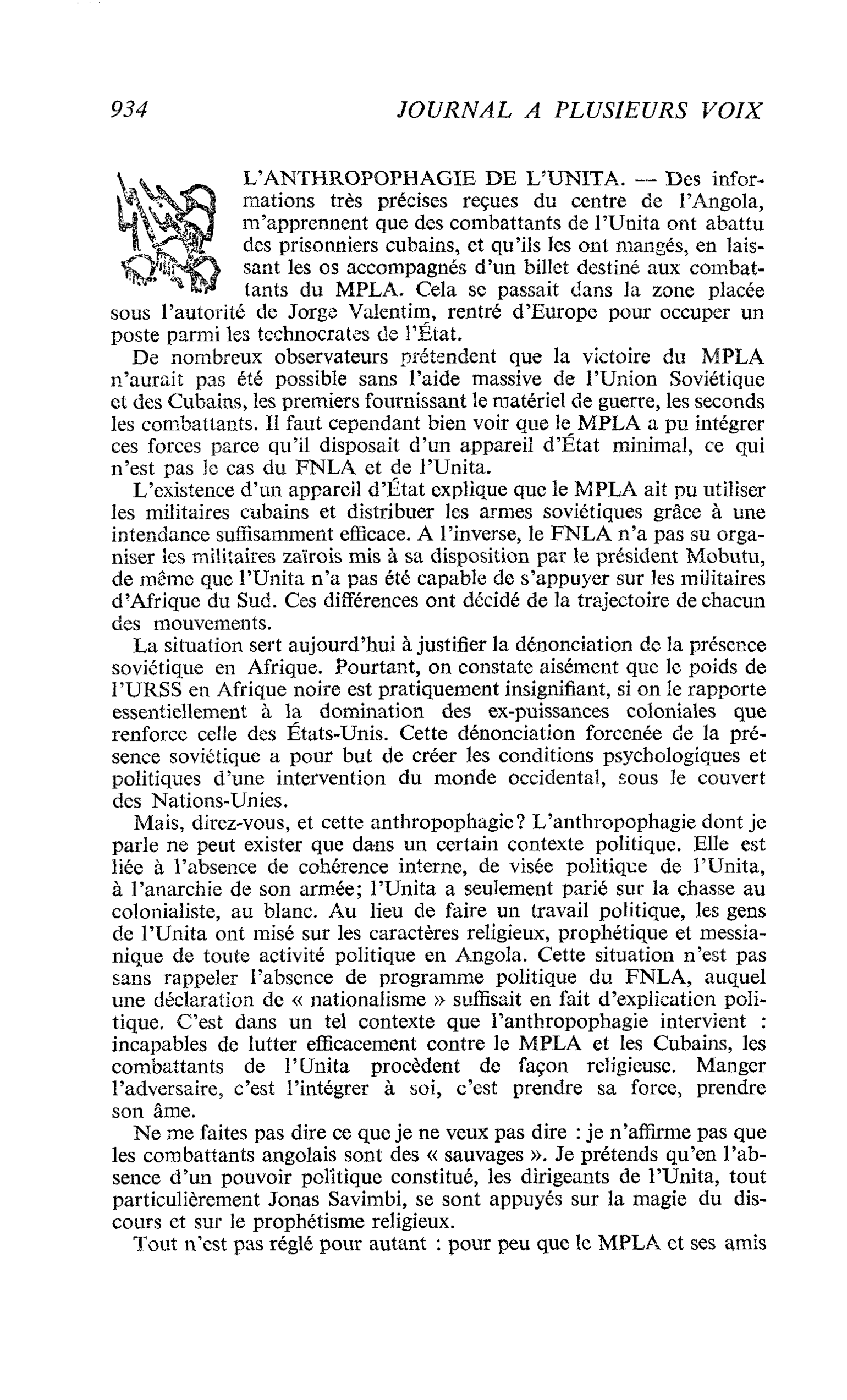 L’ANTHROPOPHAGIE DE L’UNITA