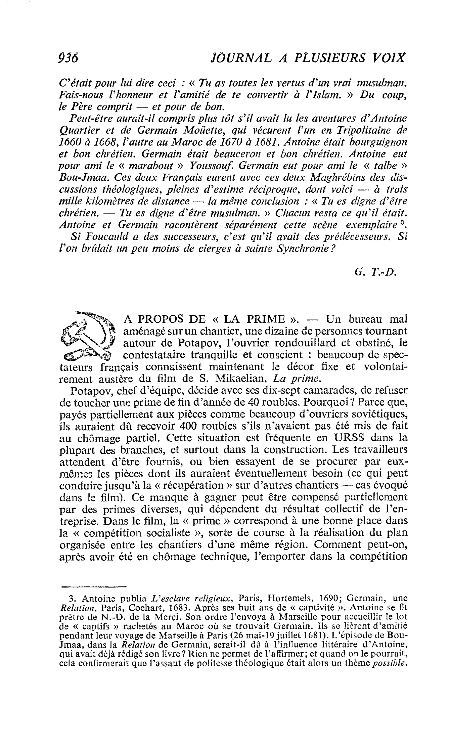 A PROPOS DE « LA PRIME »