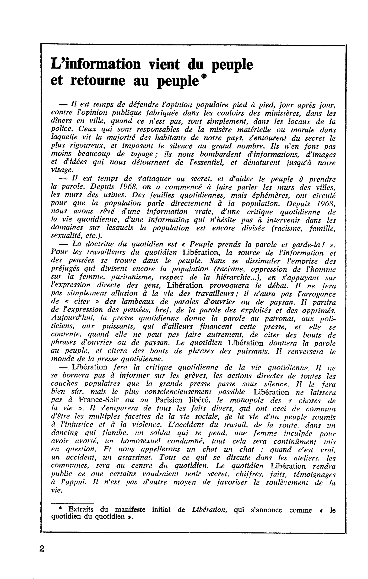 L’information vient du peuple et retourne au peuple