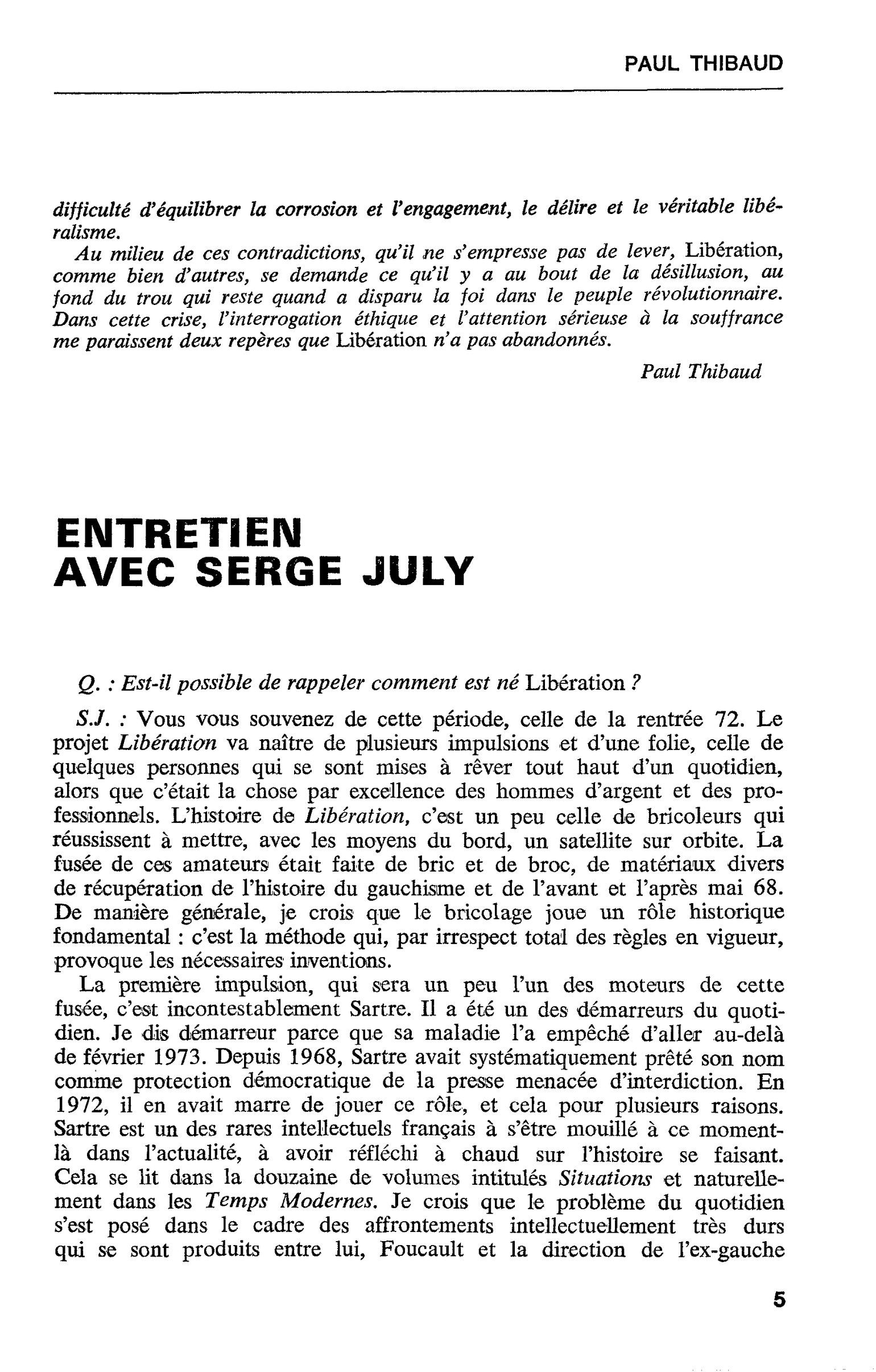 ENTRETIEN AVEC SERGE JULY
