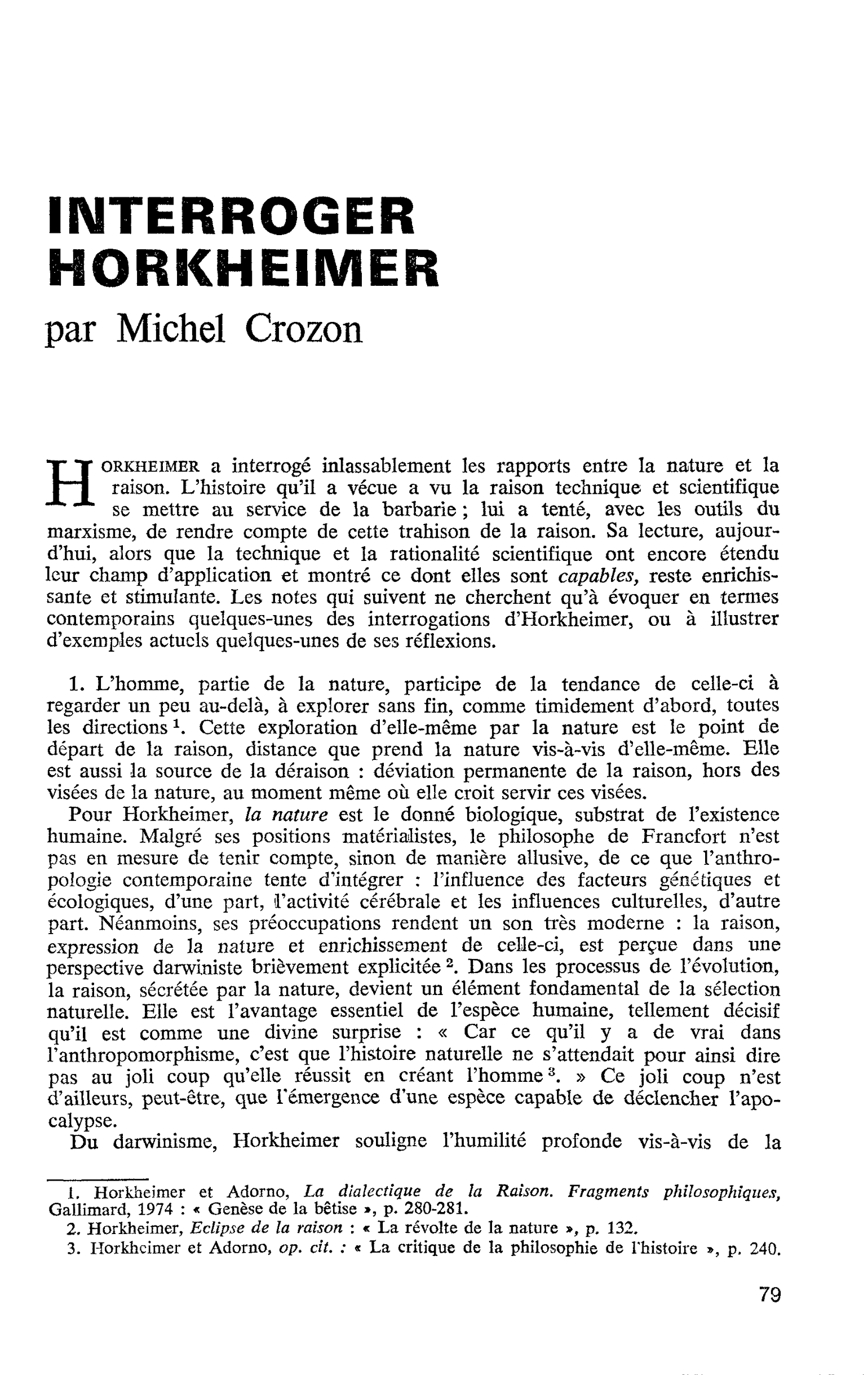 INTERROGER HORKHEIMER