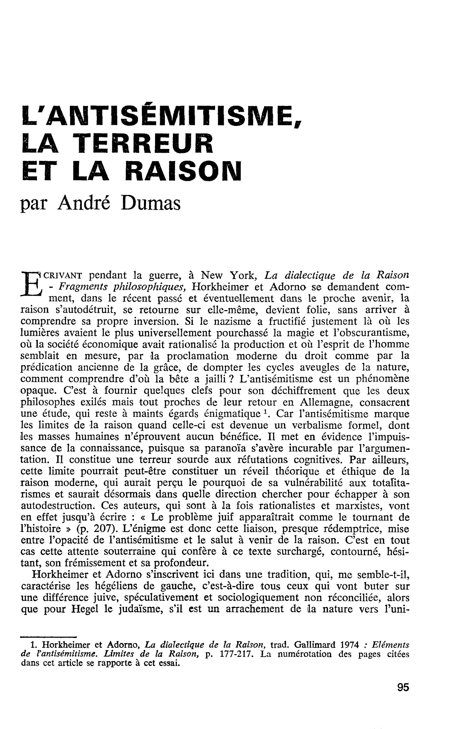 L’ANTISÉMITISME, LA TERREUR ET LA RAISON