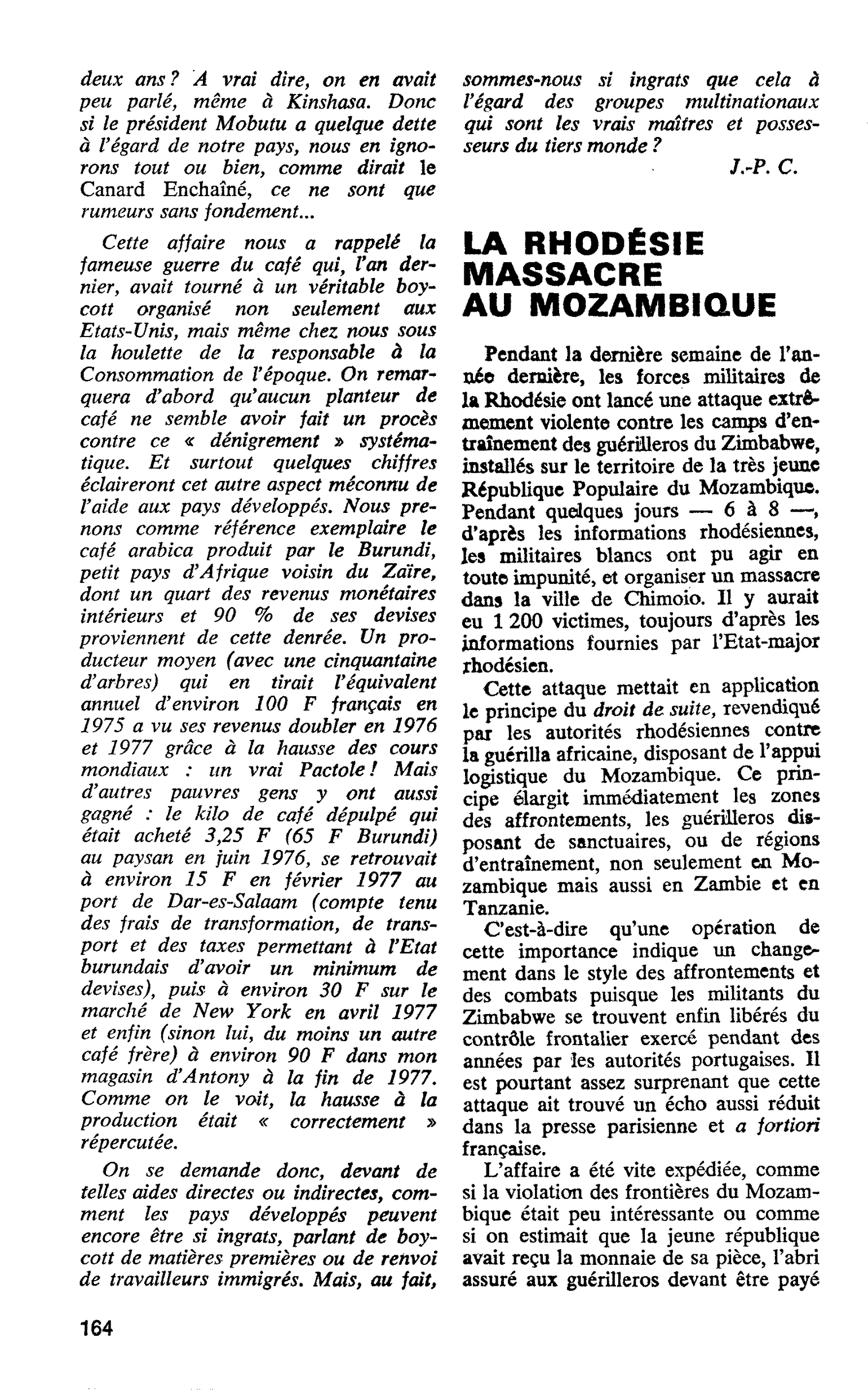LA RHODÉSIE MASSACRE AU MOZAMBIQUE