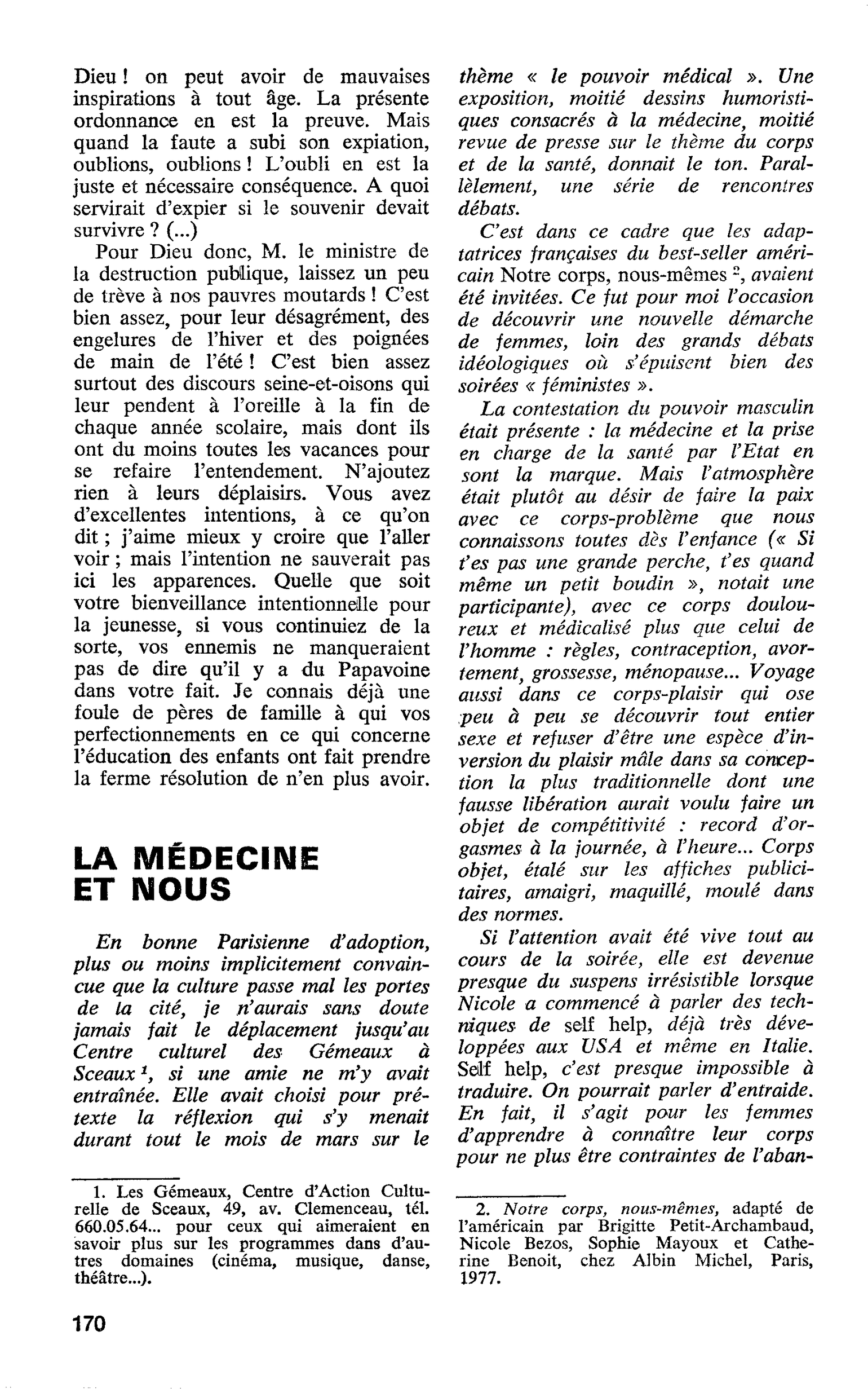 LA MÉDECINE ET NOUS