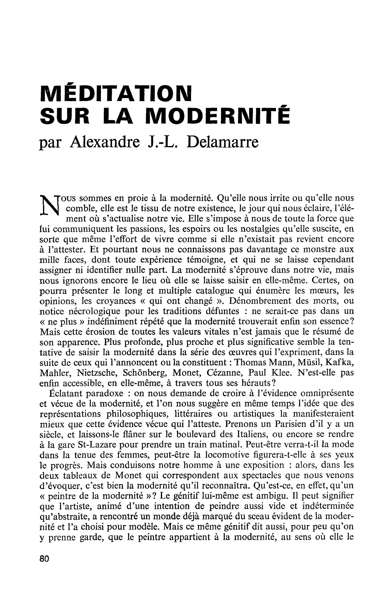 MÉDITATION SUR LA MODERNITÉ