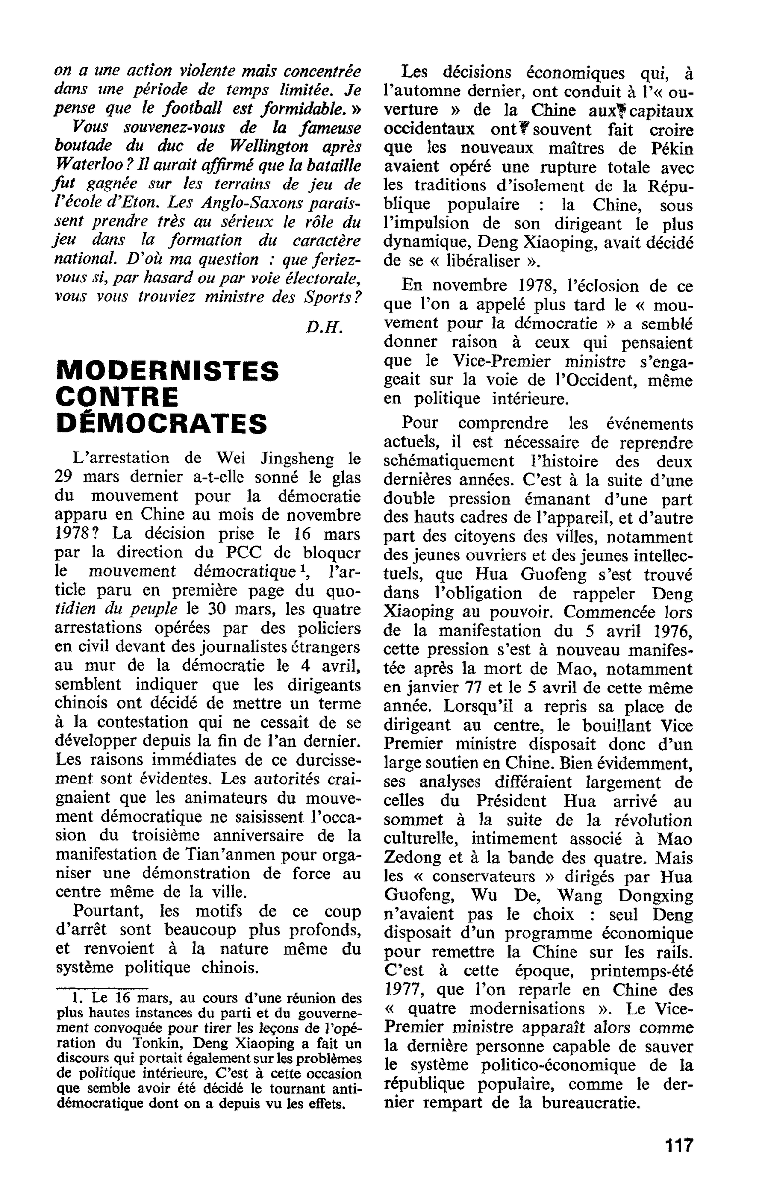 MODERNISTES CONTRE DÉMOCRATES