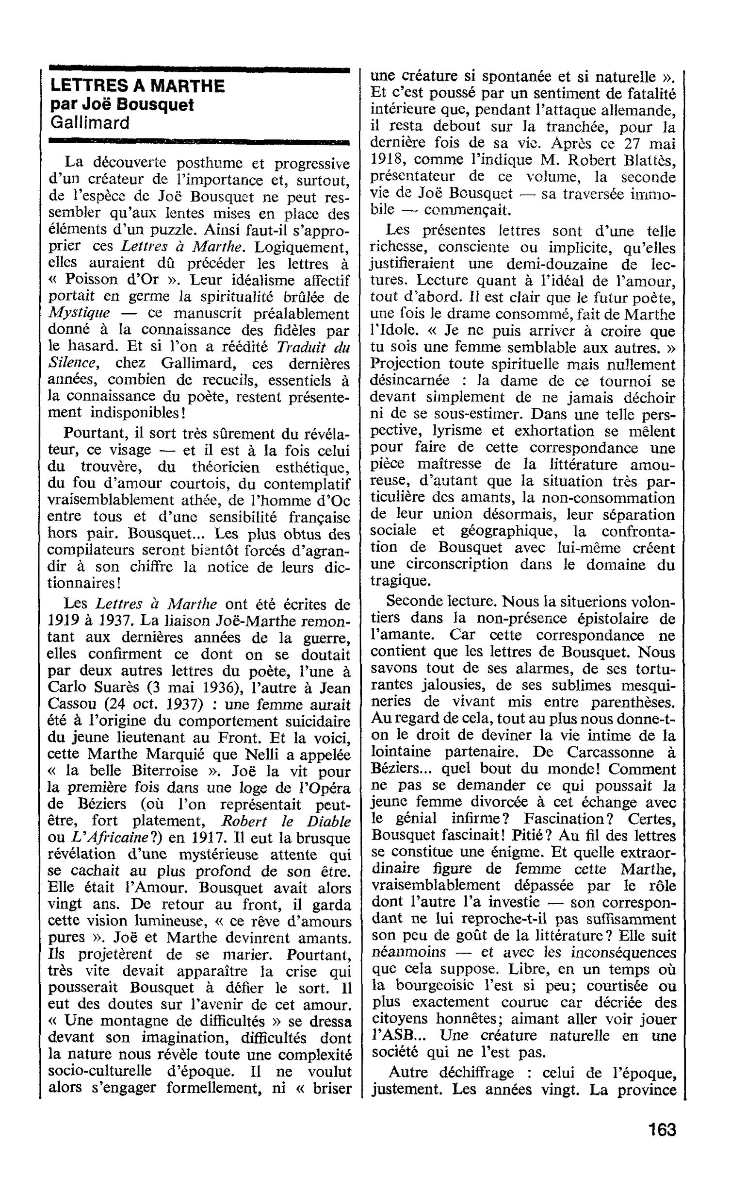 LETTRES A MARTHE par Joë Bousquet