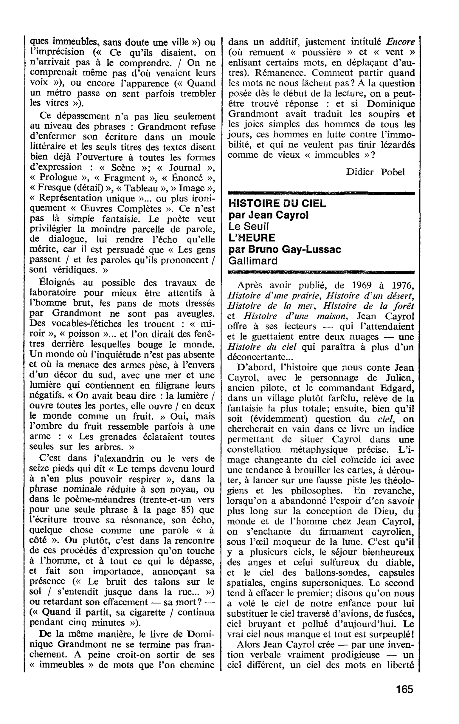 HISTOIRE DU CIEL par Jean Cayrol. L’HEURE par Bruno Gay-Lussac