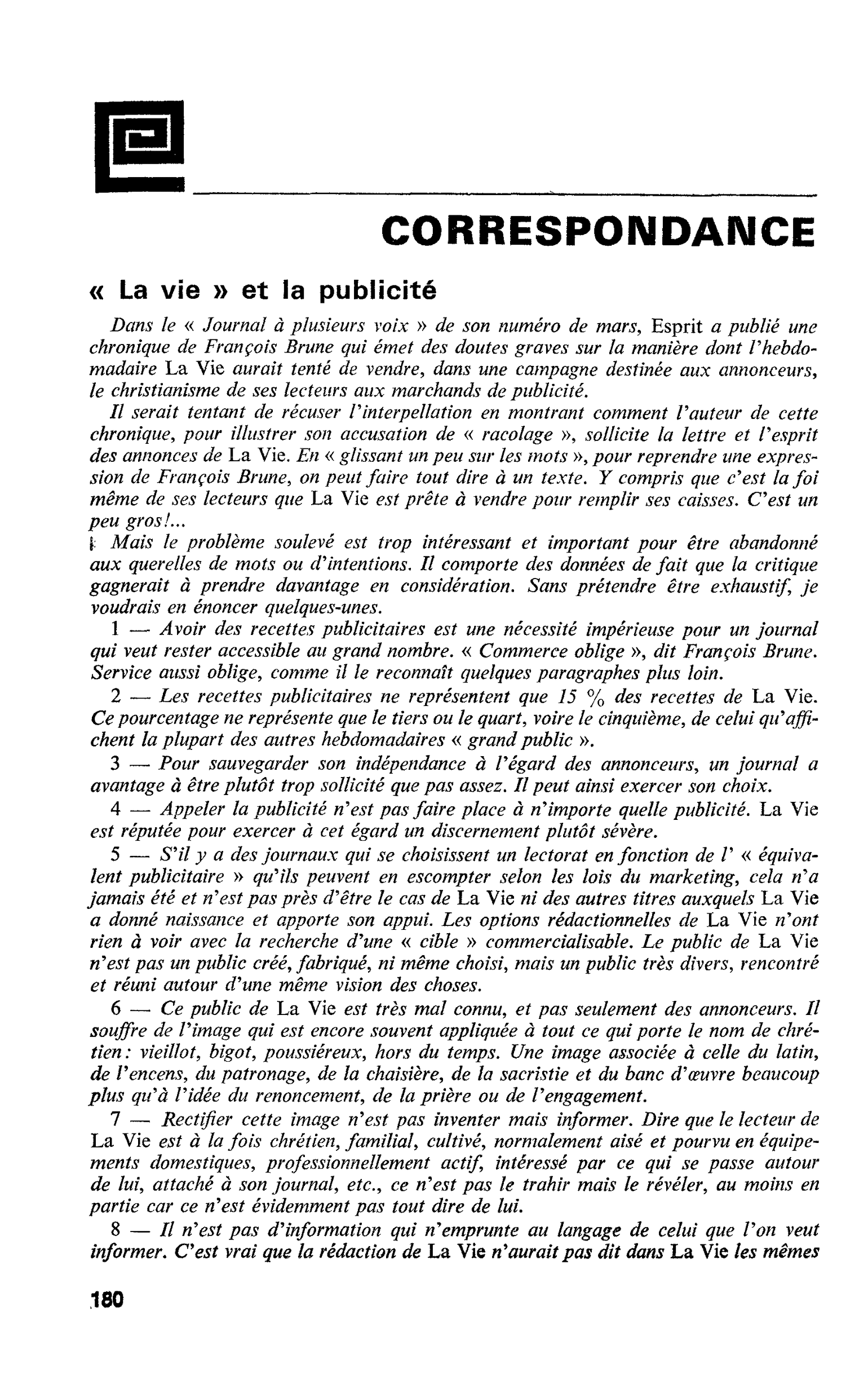 « La vie » et la publicité