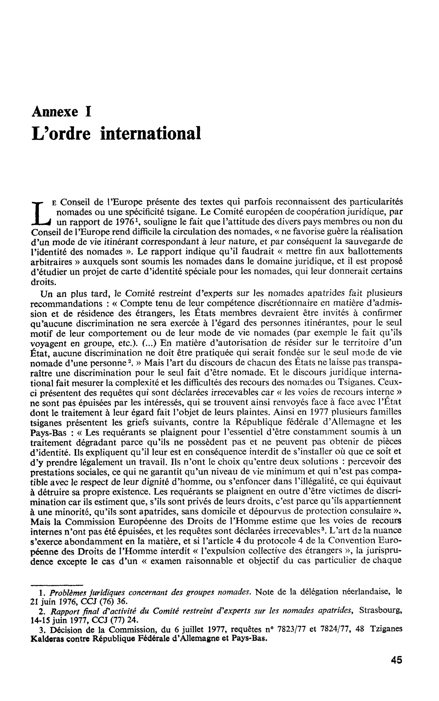 Annexe I. L’ordre international
