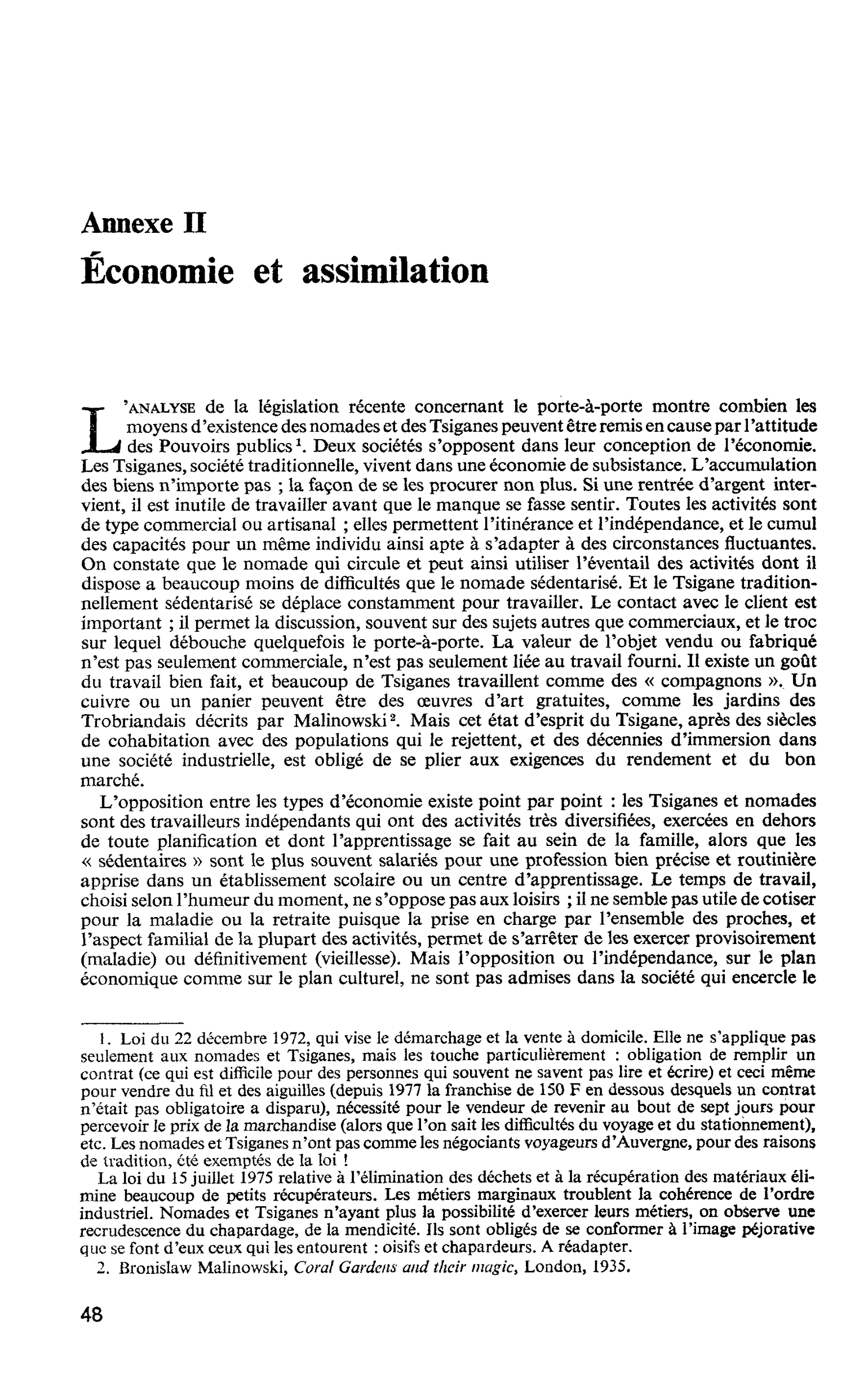 Annexe II. Économie et assimilation