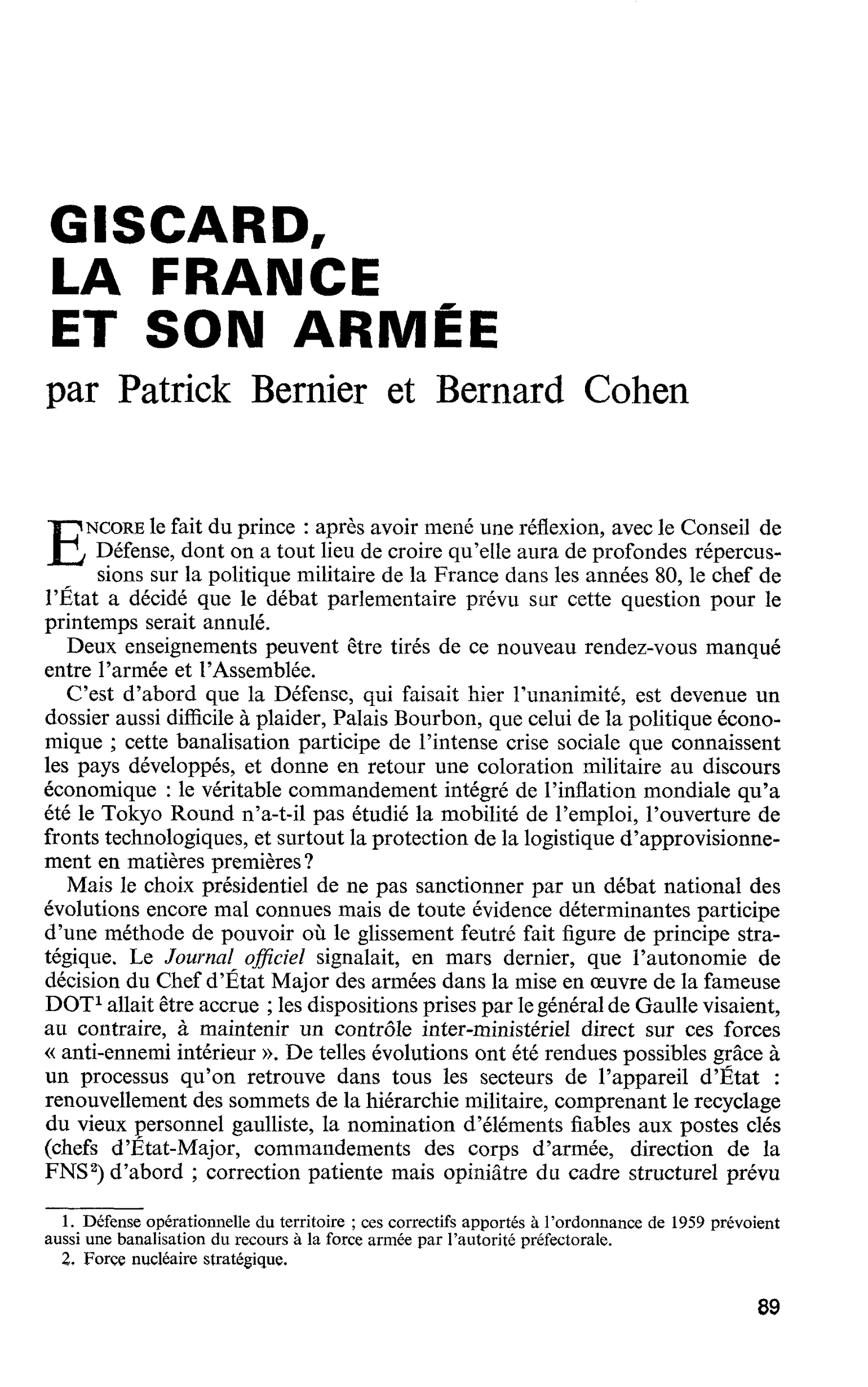 GISCARD, LA FRANCE ET SON ARMÉE