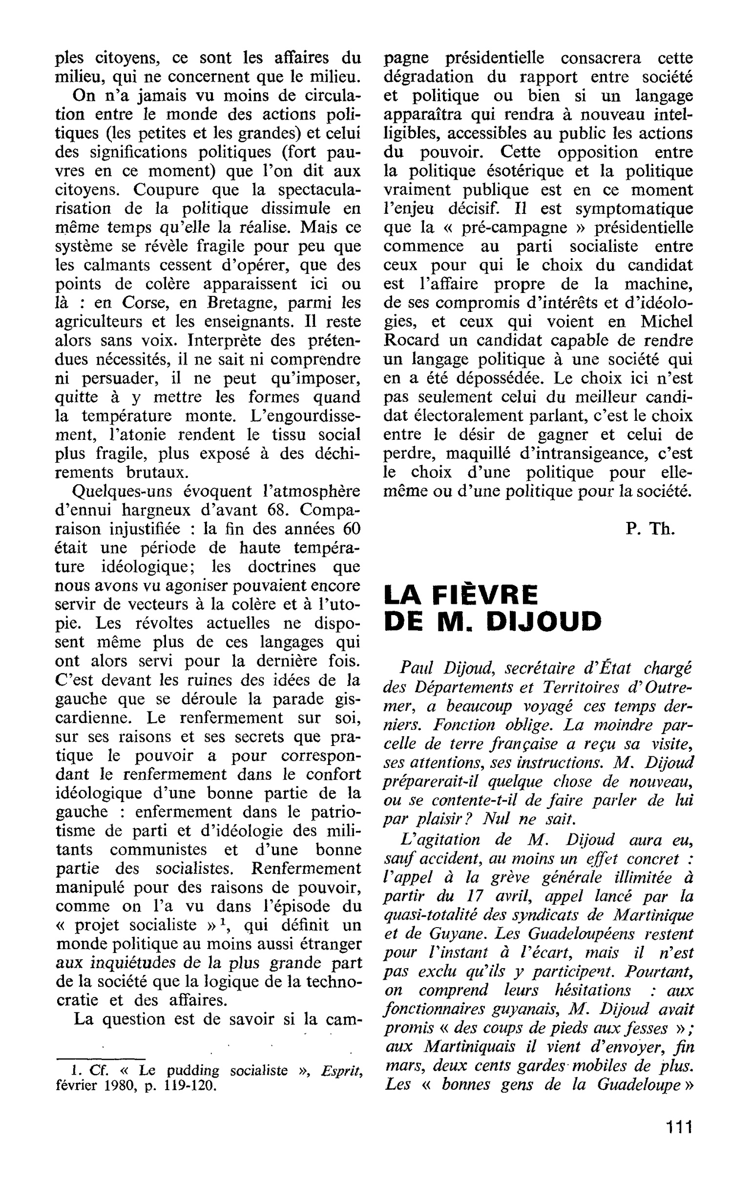 LA FIÈVRE DE M. DIJOUD