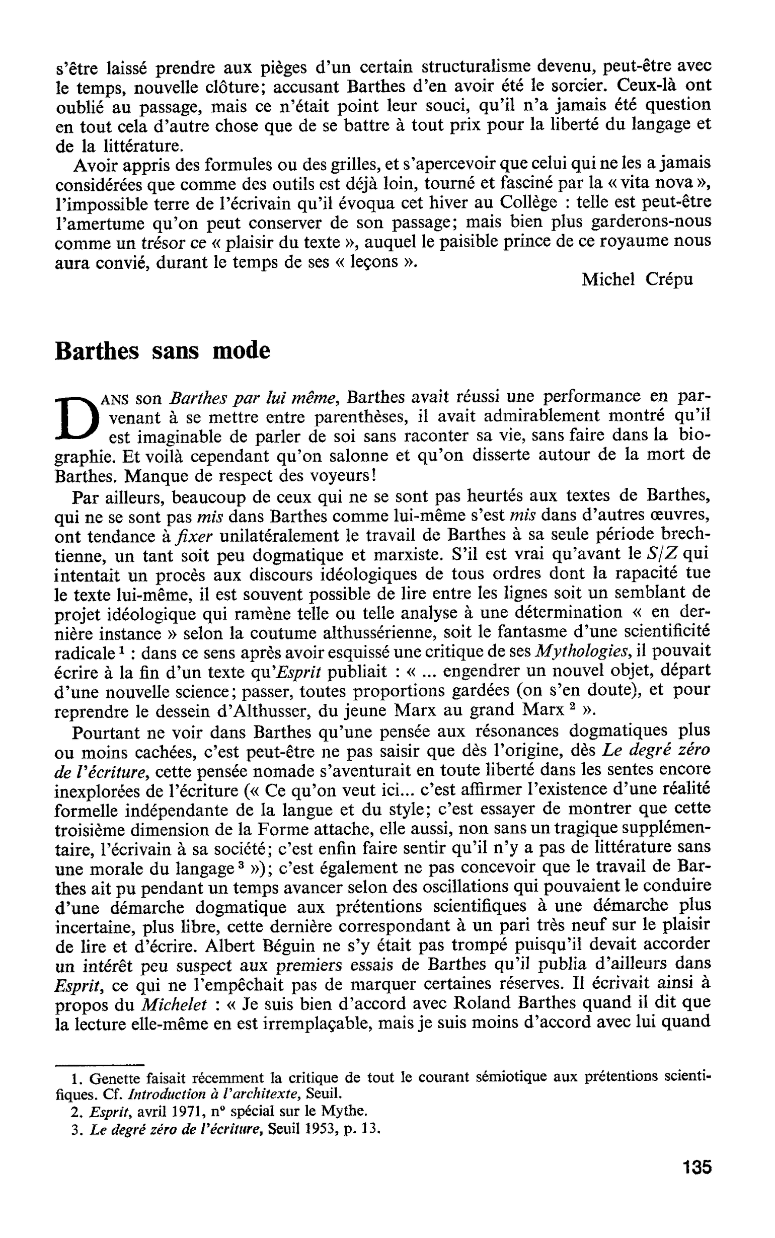 ROLAND BARTHES : Barthes sans mode