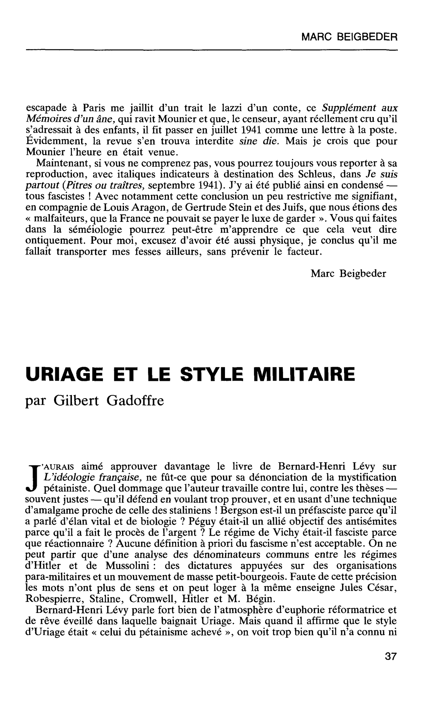 URIAGE ET LE STYLE MILITAIRE