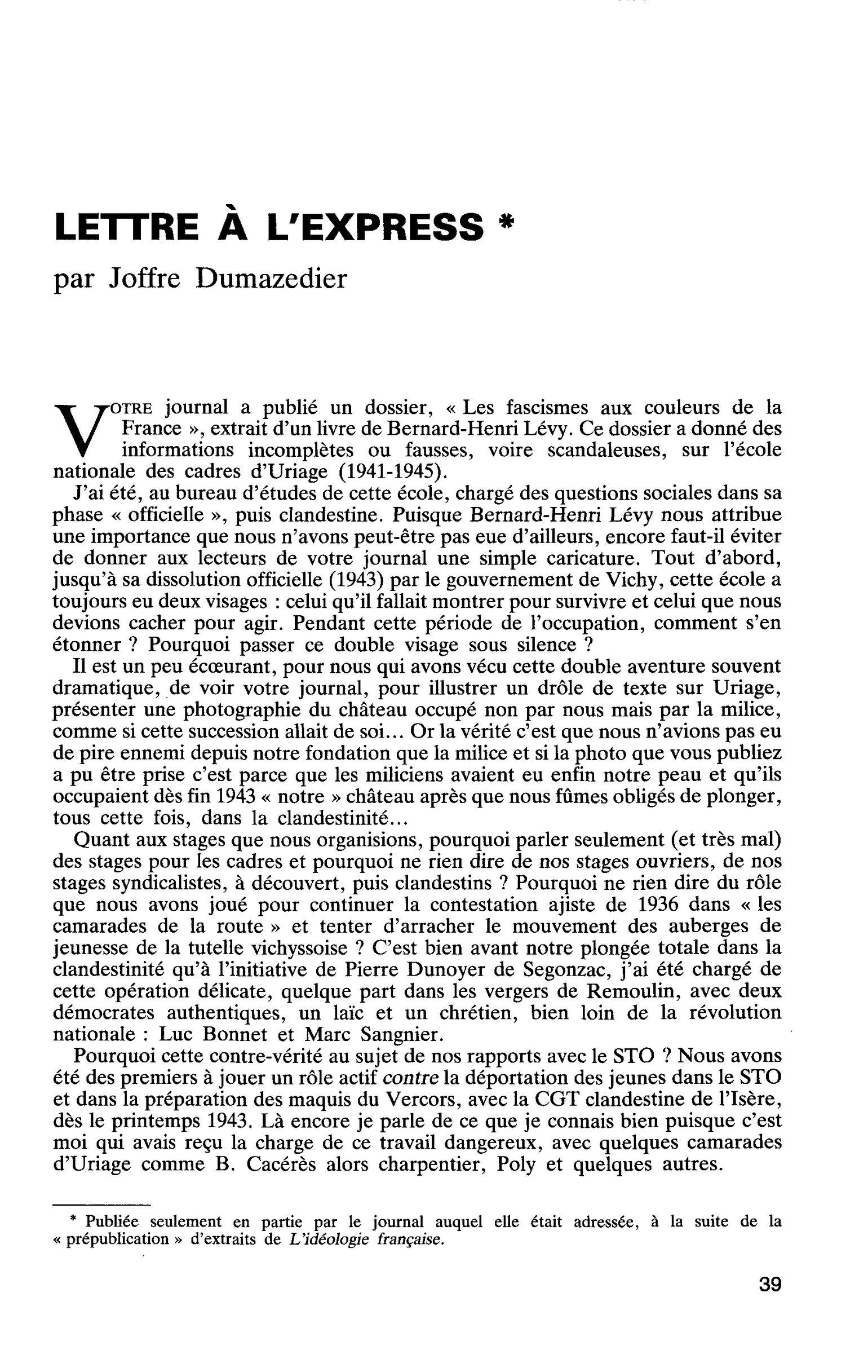 LETTRE À L’EXPRESS