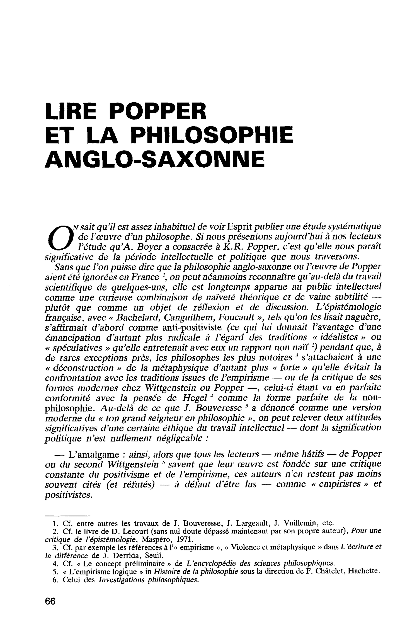 LIRE POPPER ET LA PHILOSOPHIE ANGLO-SAXONNE