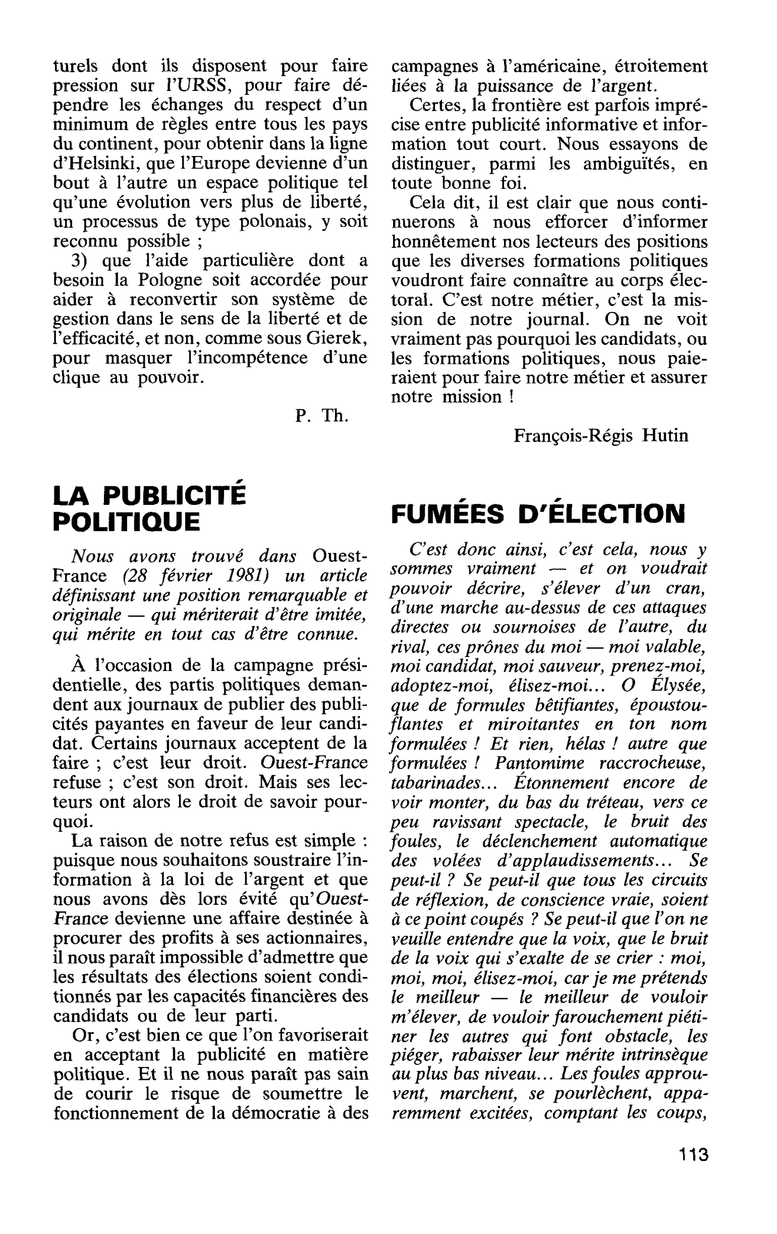FUMÉES D’ÉLECTION