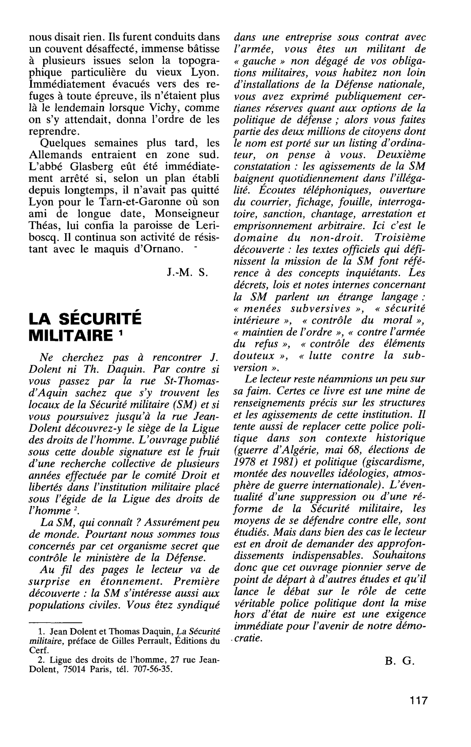 LA SÉCURITÉ MILITAIRE