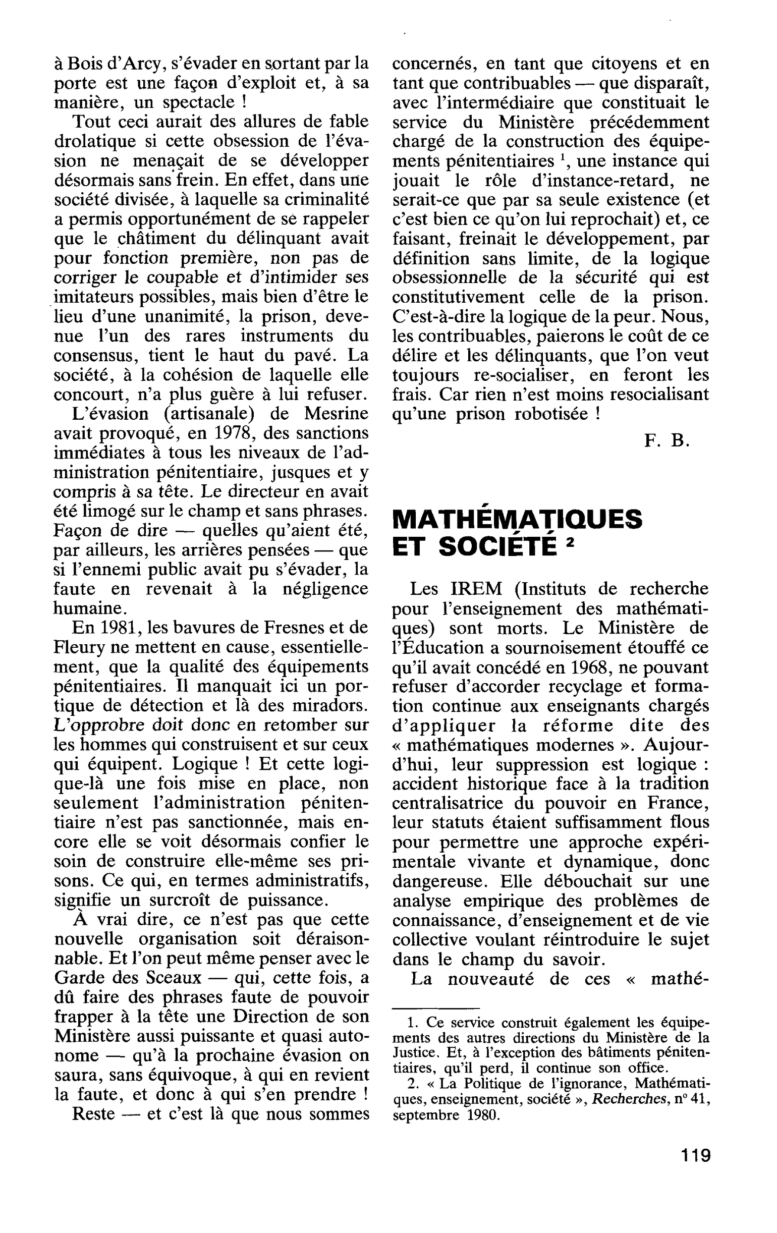 MATHÉMATIQUES ET SOCIÉTÉ