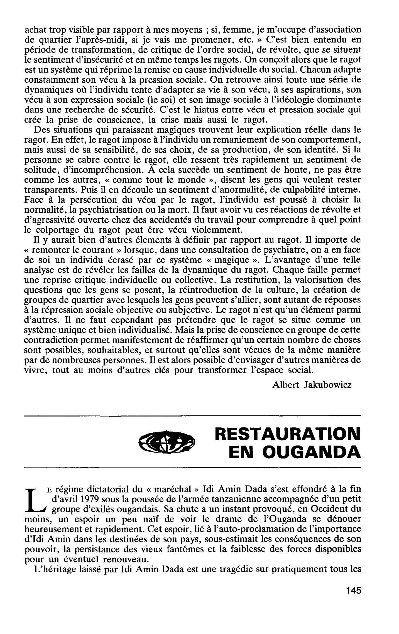 RESTAURATION EN OUGANDA