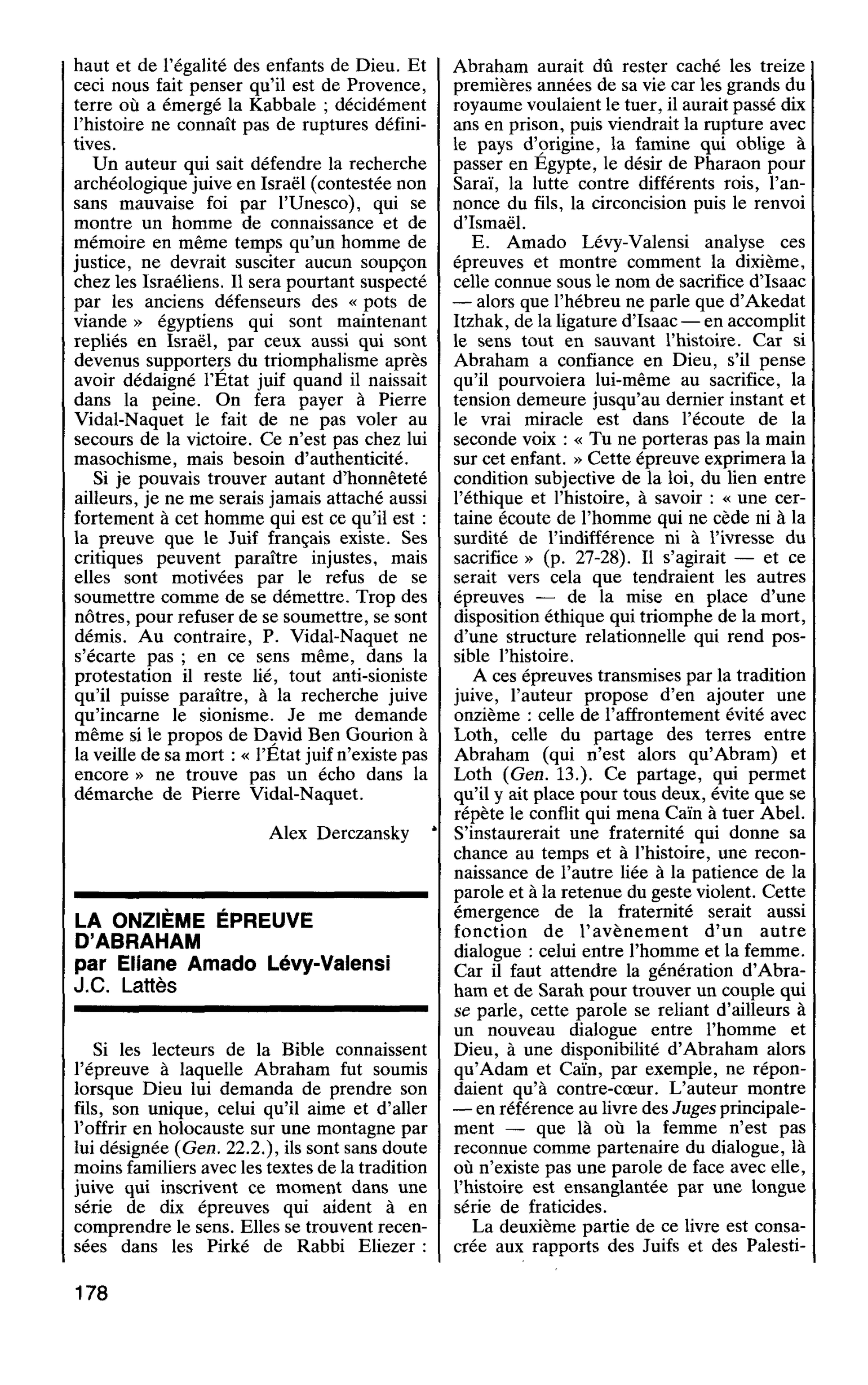 LA ONZIÈME ÉPREUVE D’ABRAHAM par Eliane Amado Lévy-Valensi