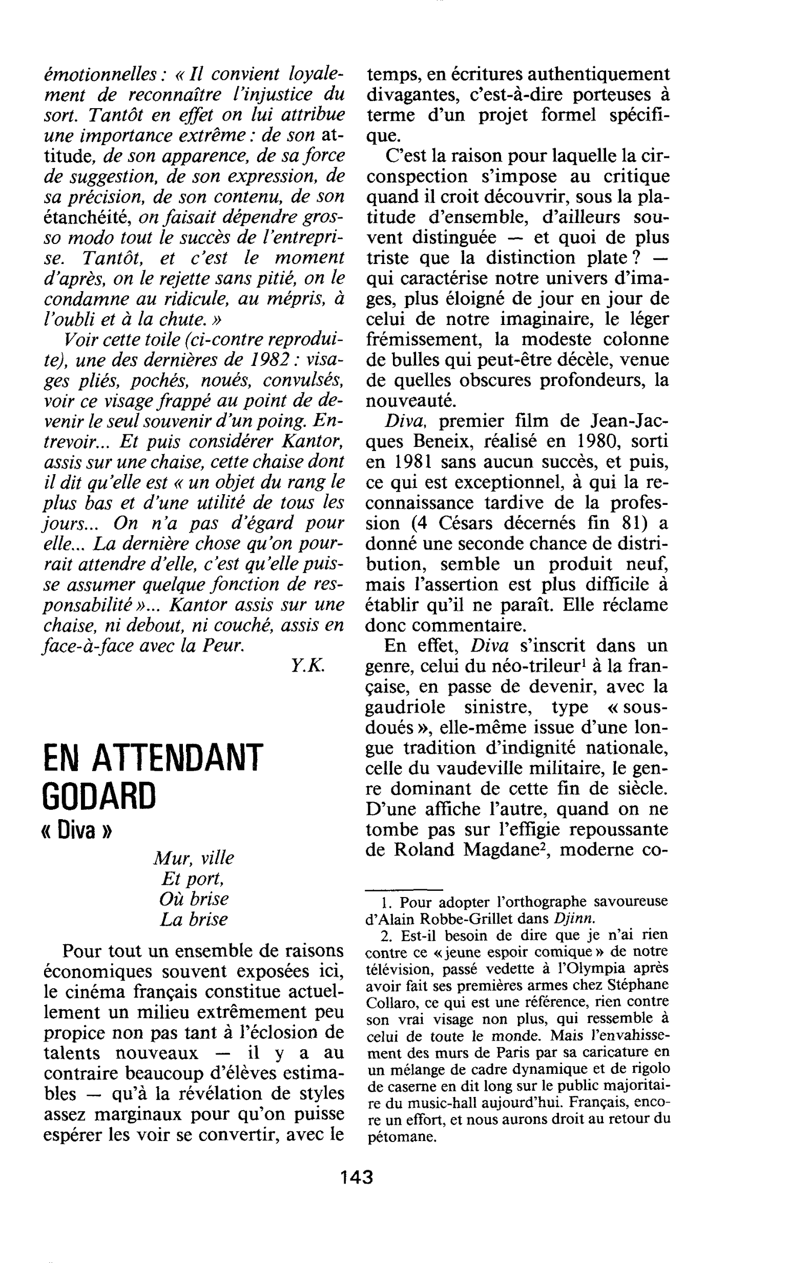 EN ATTENDANT GODARD « Diva »
