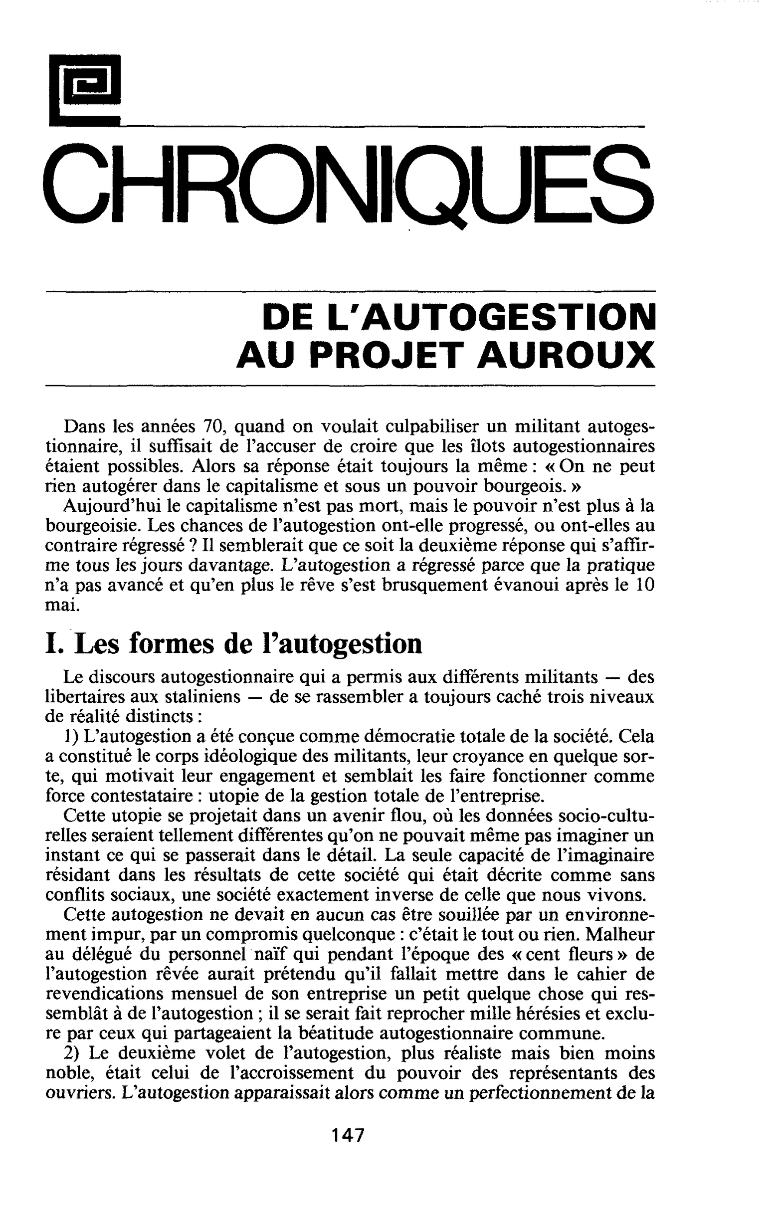 DE L’AUTOGESTION AU PROJET AUROUX