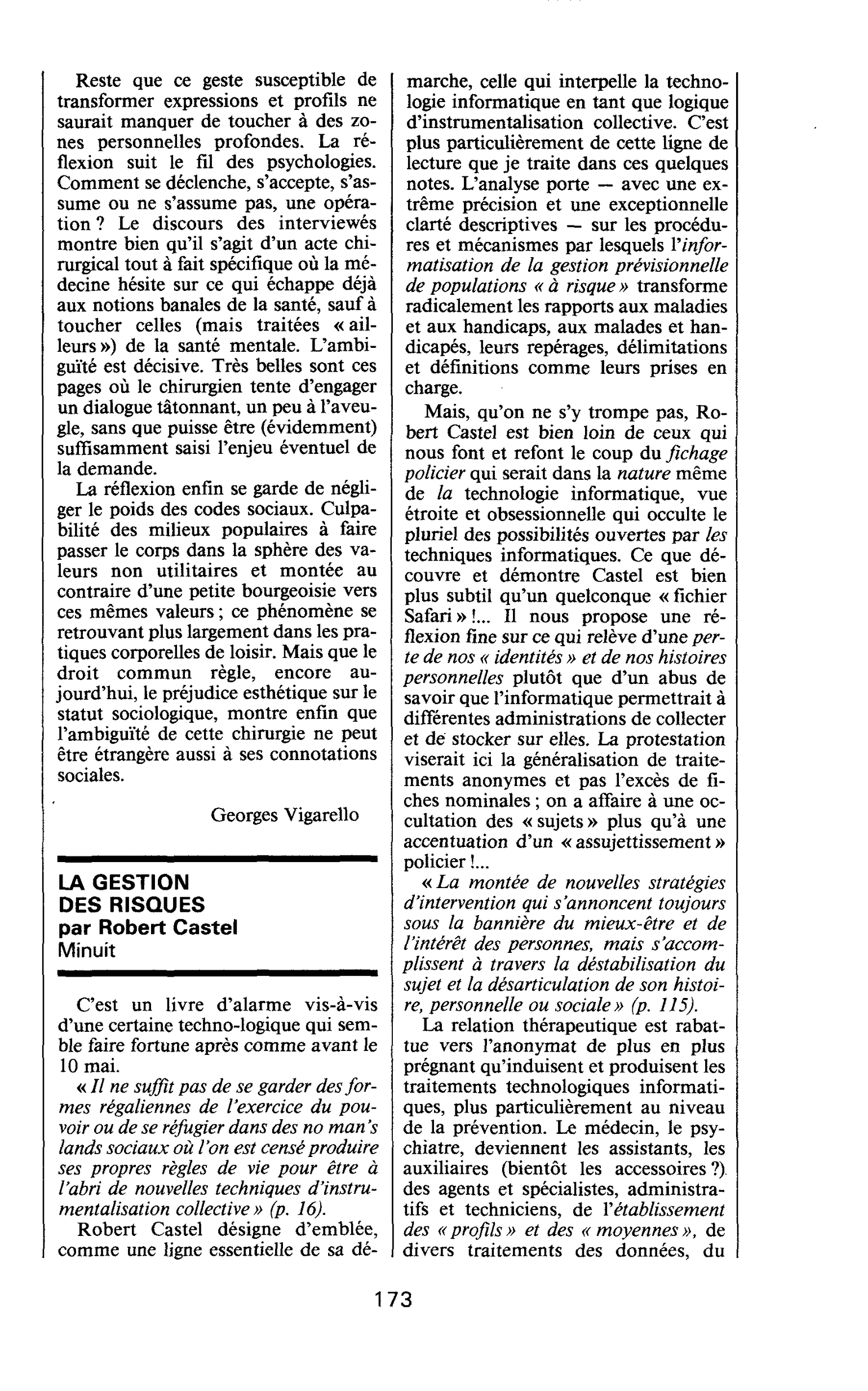 LA GESTION DES RISQUES par Robert Castel